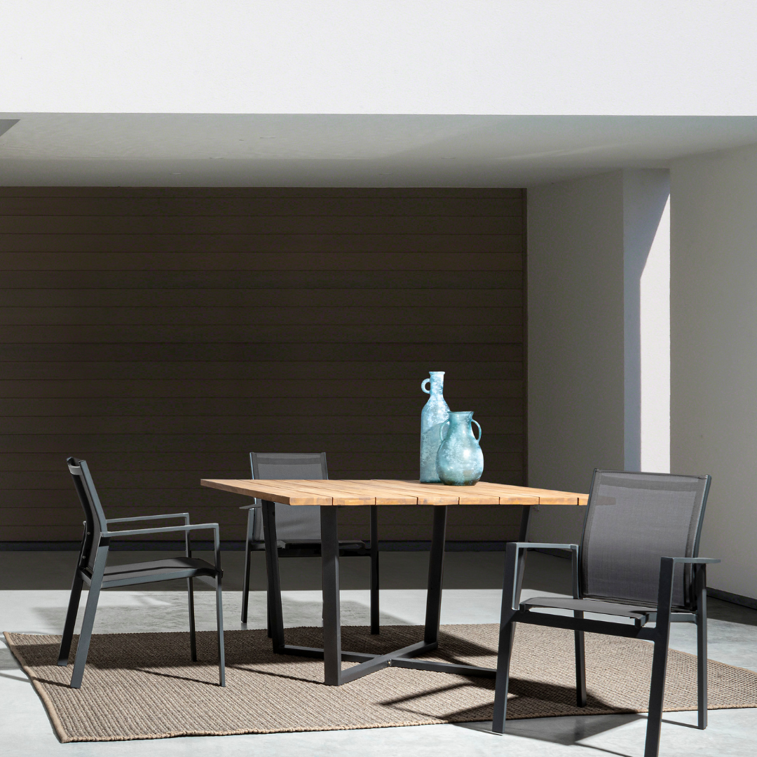 Table de jardin carrée 130x130x75 cm en acacia huilé et acier - 4