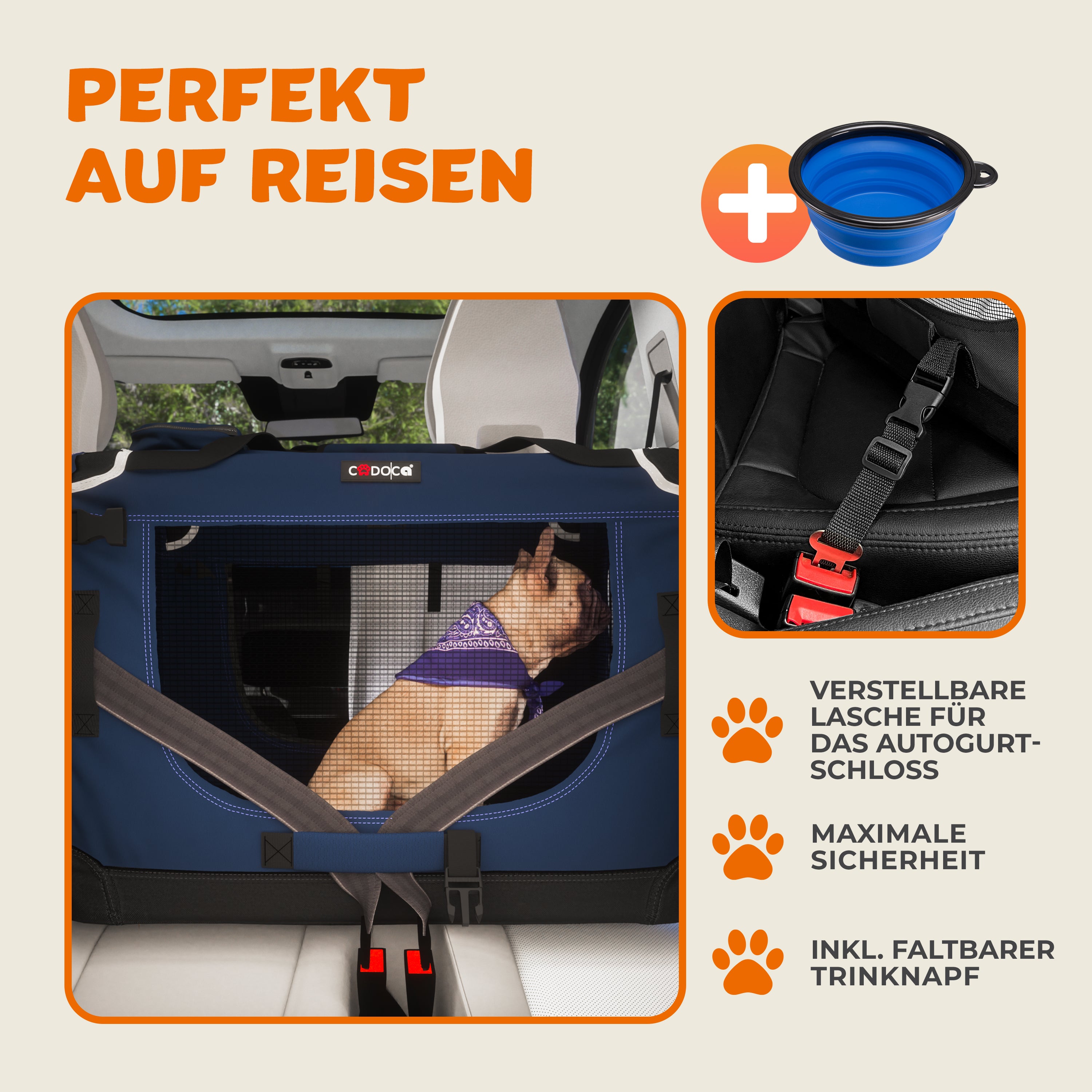 Bolsa de transporte para cães em tecido azul-marinho L 70x52x50cm - 3