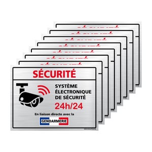 Goodvia Panneau "Vidéo Surveillance" Aluminium Brossé - Adhésif Intégré - 15x5 Cm - Dissuasion Et Style
