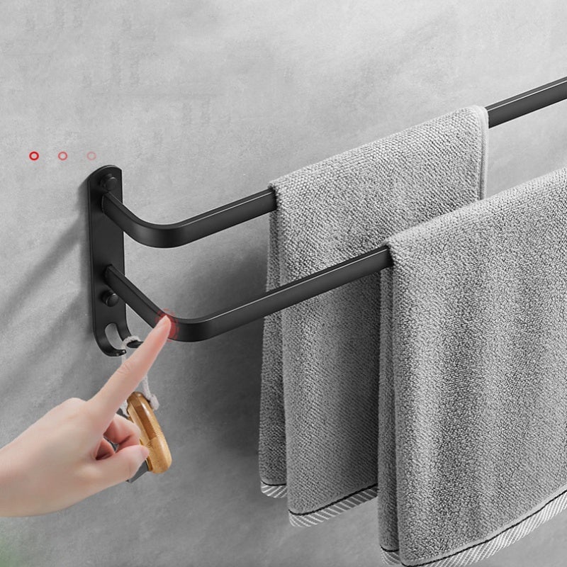 Wieszak łazienkowy na ręczniki, wieszak na ręczniki, wieszak na ręczniki kąpielowe, bez wiercenia, 2 poziomy, 9,5×40×14,5 cm - Czarny - 5