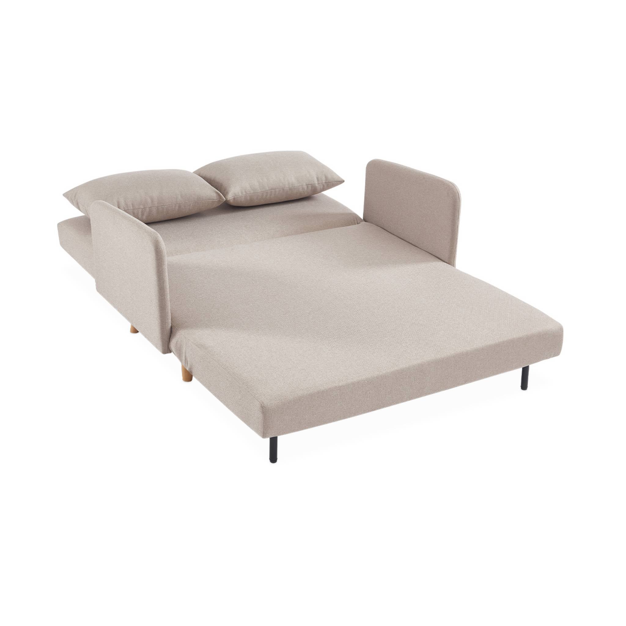 Divanetto letto clic clac 2 posti in tessuto, gambe in legno, Beige - 6