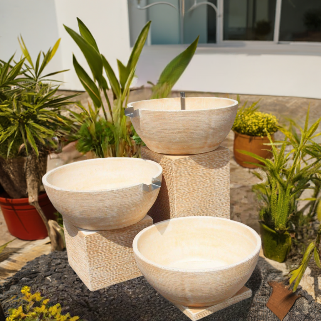 Fontaine de Jardin moderne AURE 124x124x92 cm. en Betón Pierre. Couleur Ocre - 5