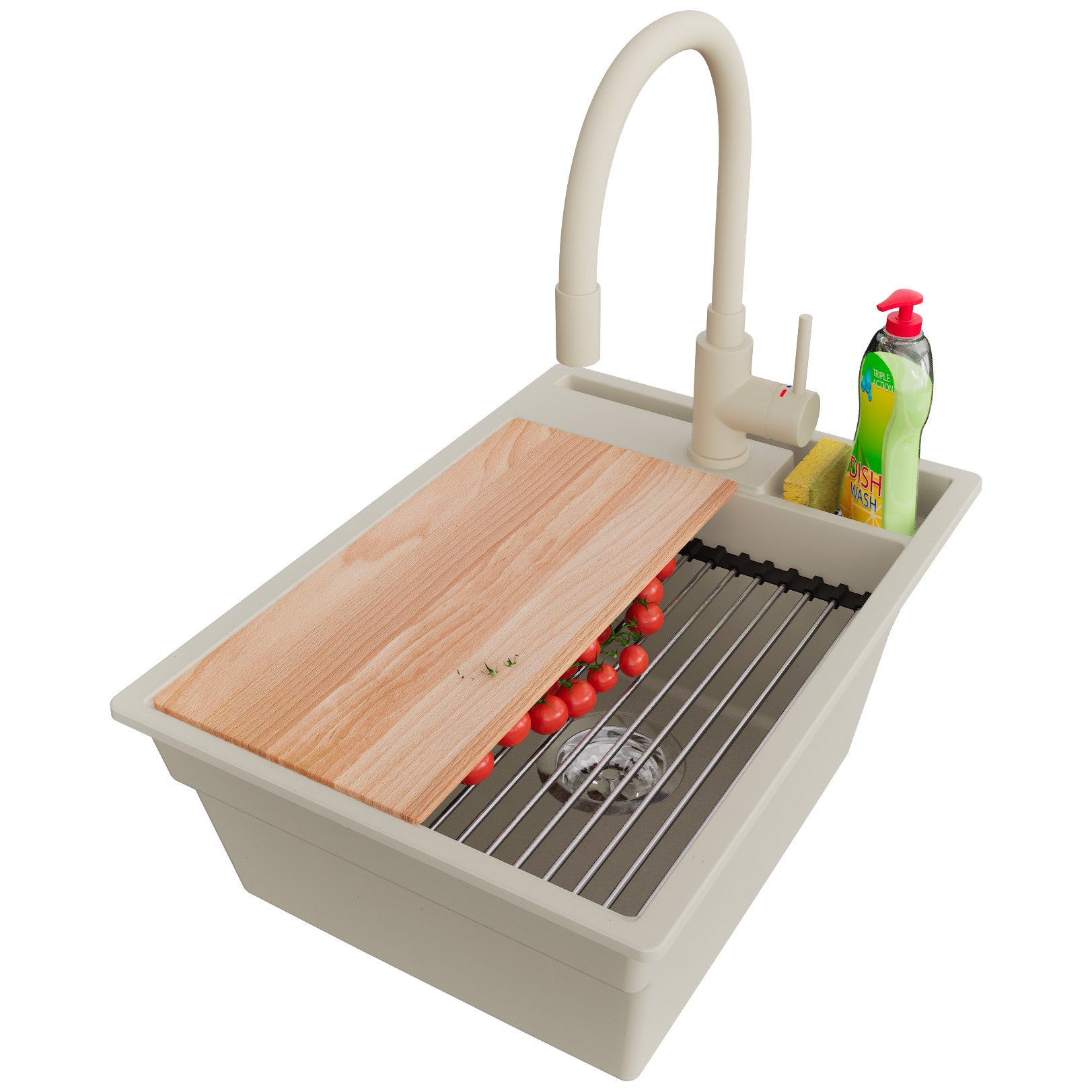 Primagran  Fregadero Granito 38X53cm, Cocina 1 Seno + Grifo 38X14cm + Sifón + Accesorios, Sobre Encimera Al Mueble 40Cm, Oslo Pocket Beige , Leroy Merlin