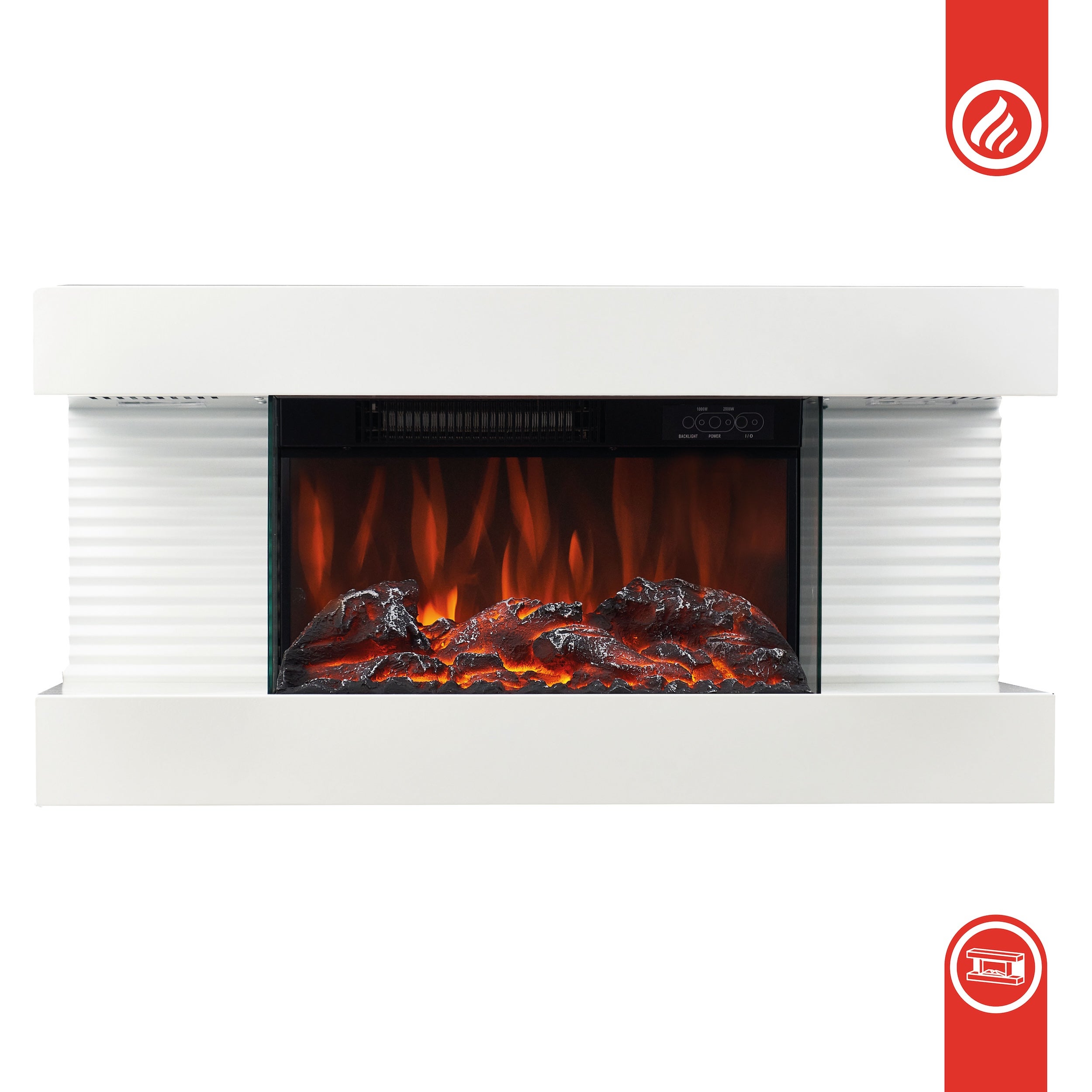 KAMINIO Cheminée Électrique LIZ - Cheminée Murale avec Chauffage, Effet de flamme 3D, Lumière d'ambiance LED, Télécommande - Blanc - 8