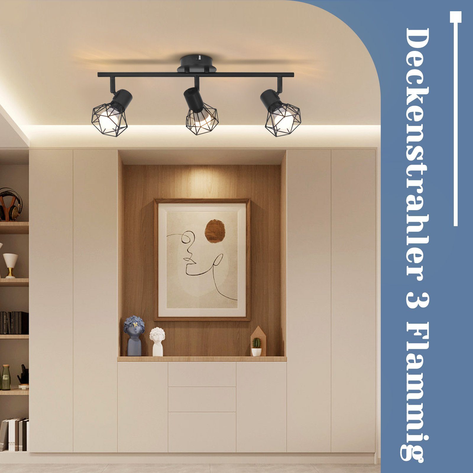 NETTLIFE 3 Focos de Techo Negros E14 Retro Regulables 350° Metal Industrial para Dormitorio Salón Oficina Sin Bombillas - 8