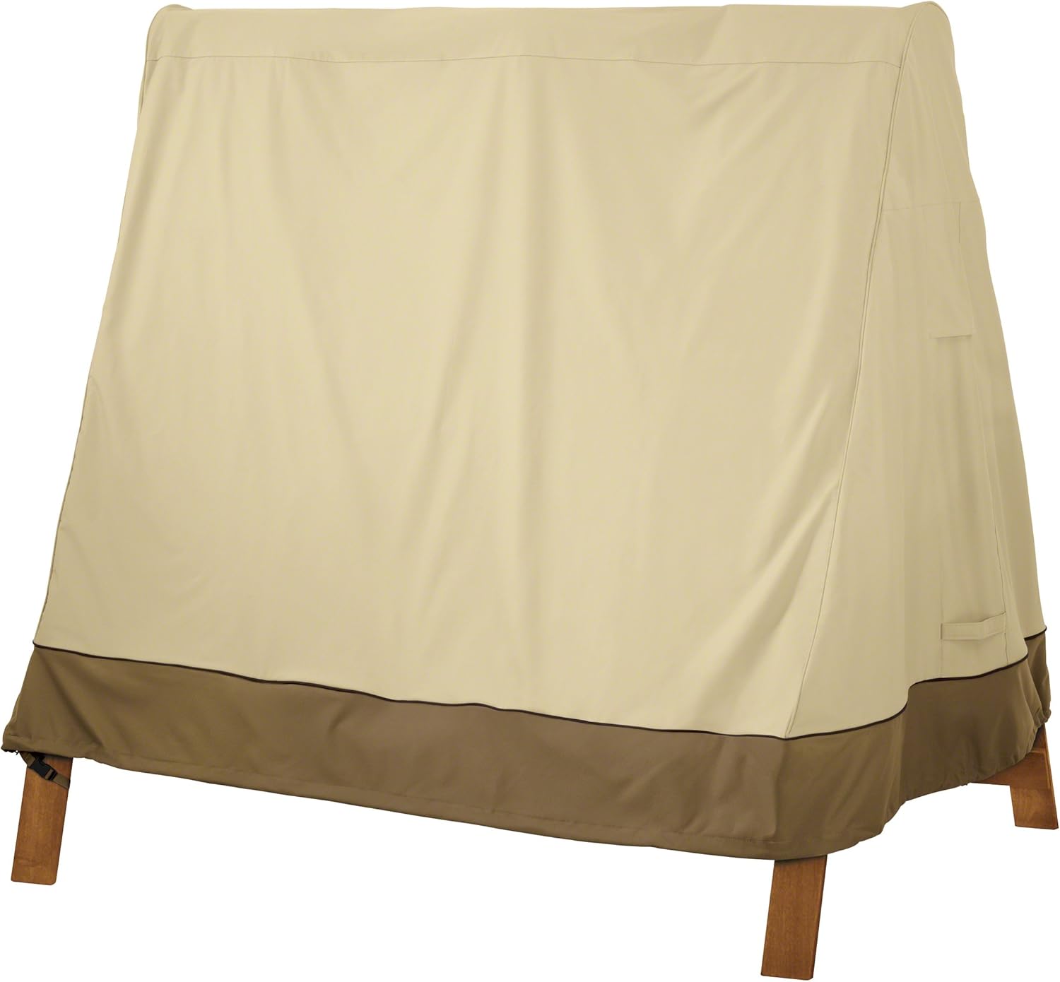 Wodoodporna huśtawka w kształcie litery A wykonana z tkaniny Oxford 210D w kolorze srebrnym i beżowym, 216 x 140 x 170 cm, do użytku na zewnątrz