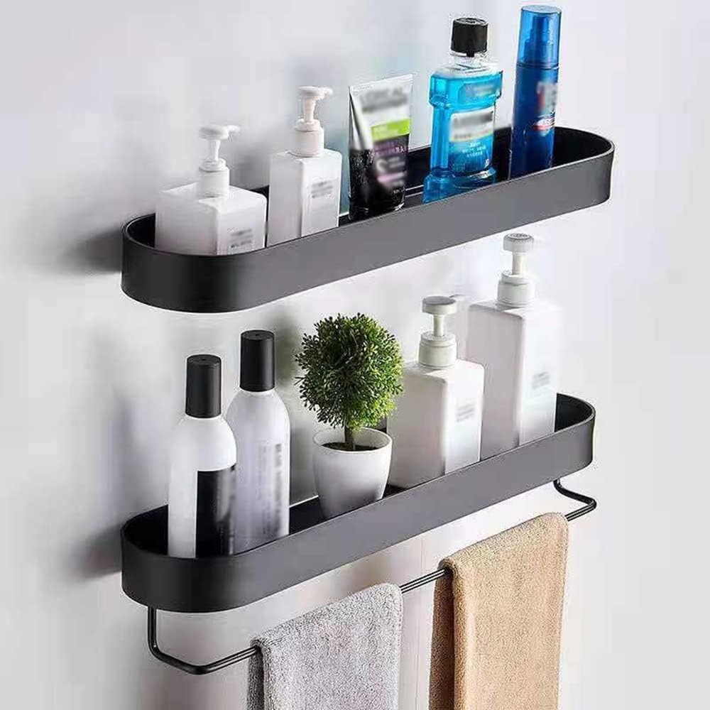Étagère murale de salle de bain en acier inoxydable gris, porte-gobelet, porte-serviettes et porte-brosses à dents sans perçage 36×11×12 cm | Leroy Merlin