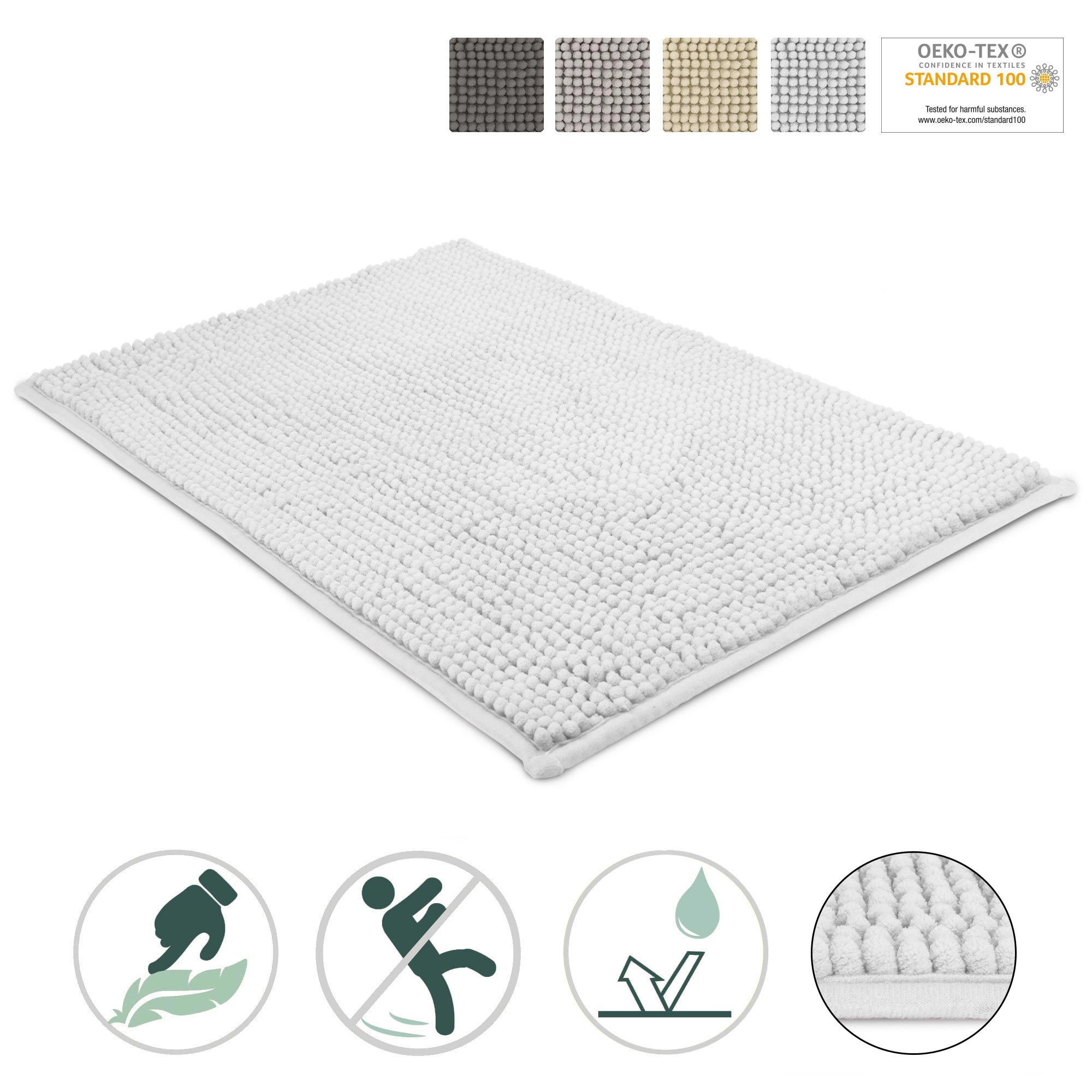 Tapis De Bain Shaggy Moelleux Beautissu BeauMare FL 100x60 Cm - Anthracite - Antidérapant & Extra Épais