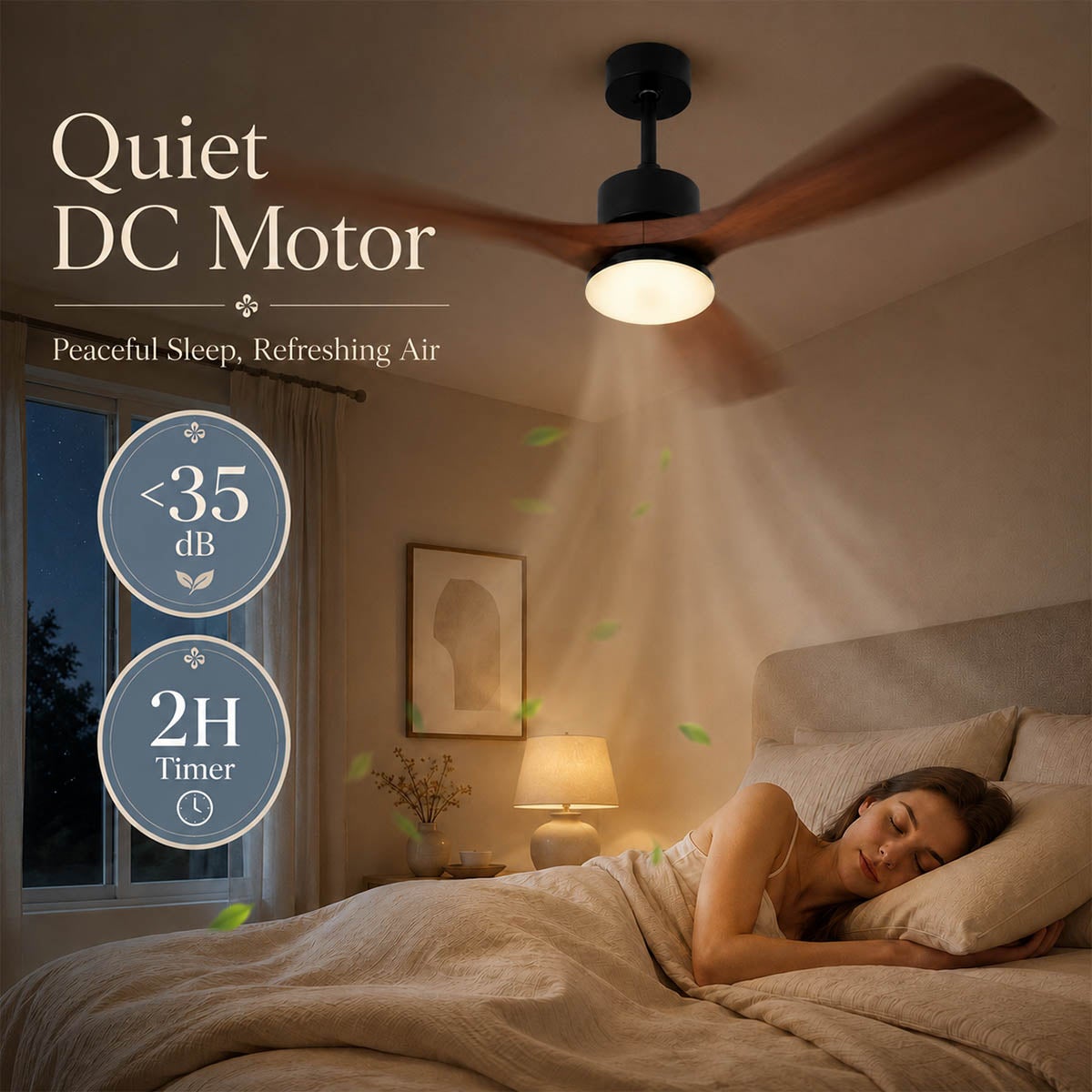 Ventilateur de plafond LED avec lumière 132 cm, 3000K-6500K réglable, pales effet bois, silencieux, télécommande/app, 6 vitesses salon - 6