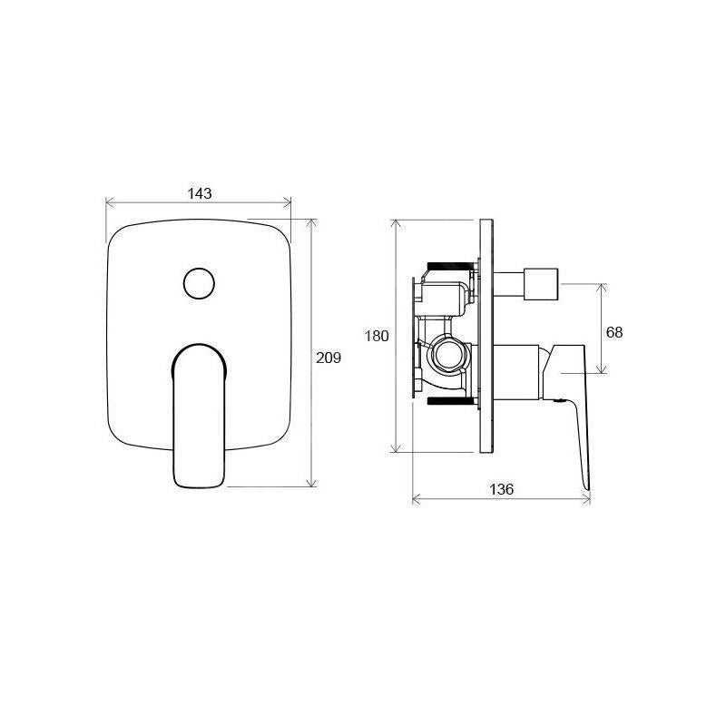 Ravak Classic - Mitigeur de baignoire CL 065.00 encastré, pour R-box, chrome X070088 - 2