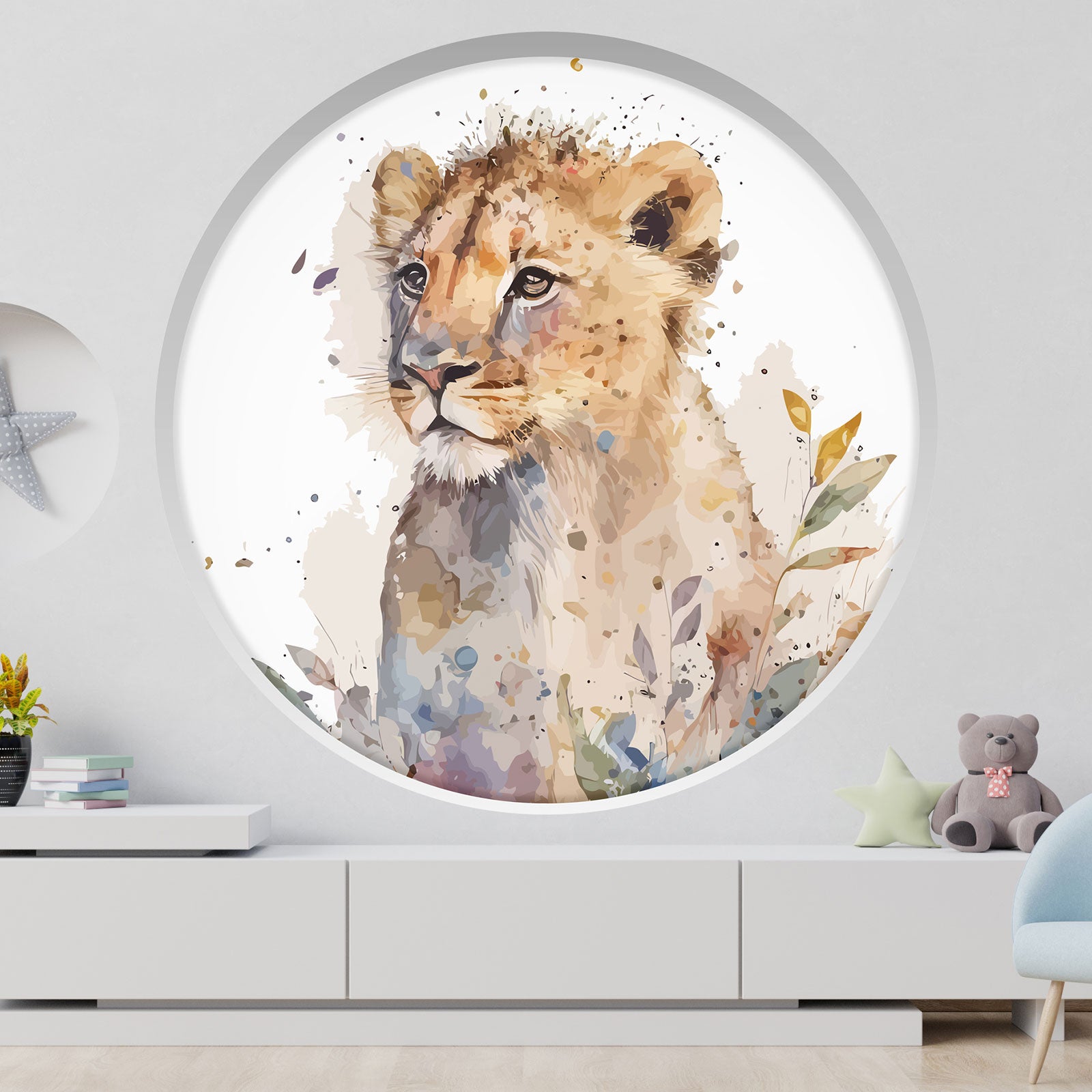 Stickers Trompe l'oeil Arche ronde Enfants - Lion - Diamètre 50 cm - 2
