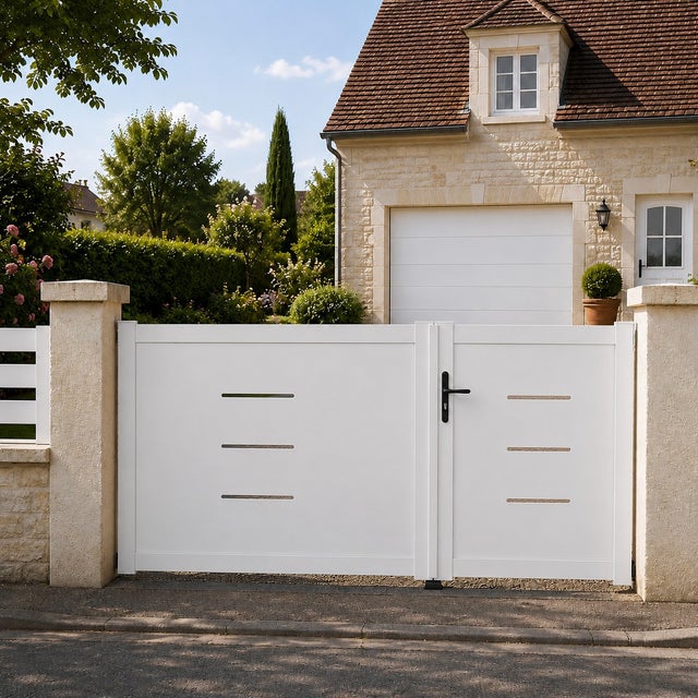 Portail battant manuel PVC blanc structure renforcée H 160 x L 250 cm BRIANCON
