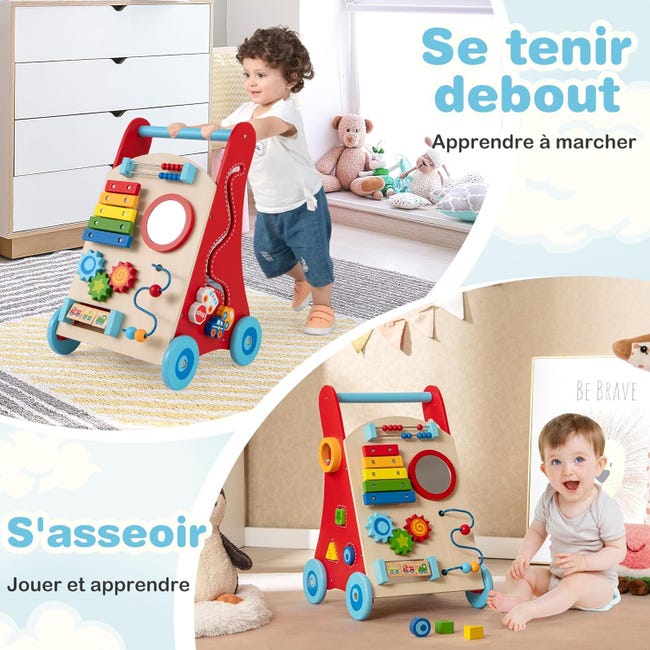 Trotteur Bébé en Bois, Chariot de Marche Bebe Montessori avec