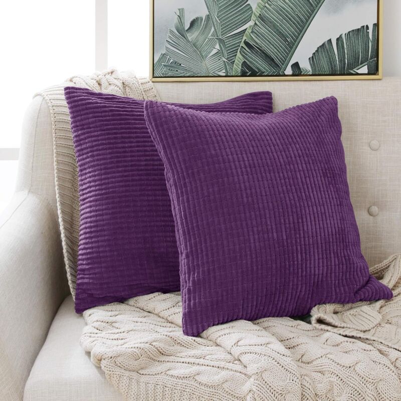 Zestaw 2 poszewek na poduszki w kolorze jasnego fioletu, wykonanych z weluru, 45x45 cm, dekoracyjne poszewki na poduszki do salonu
