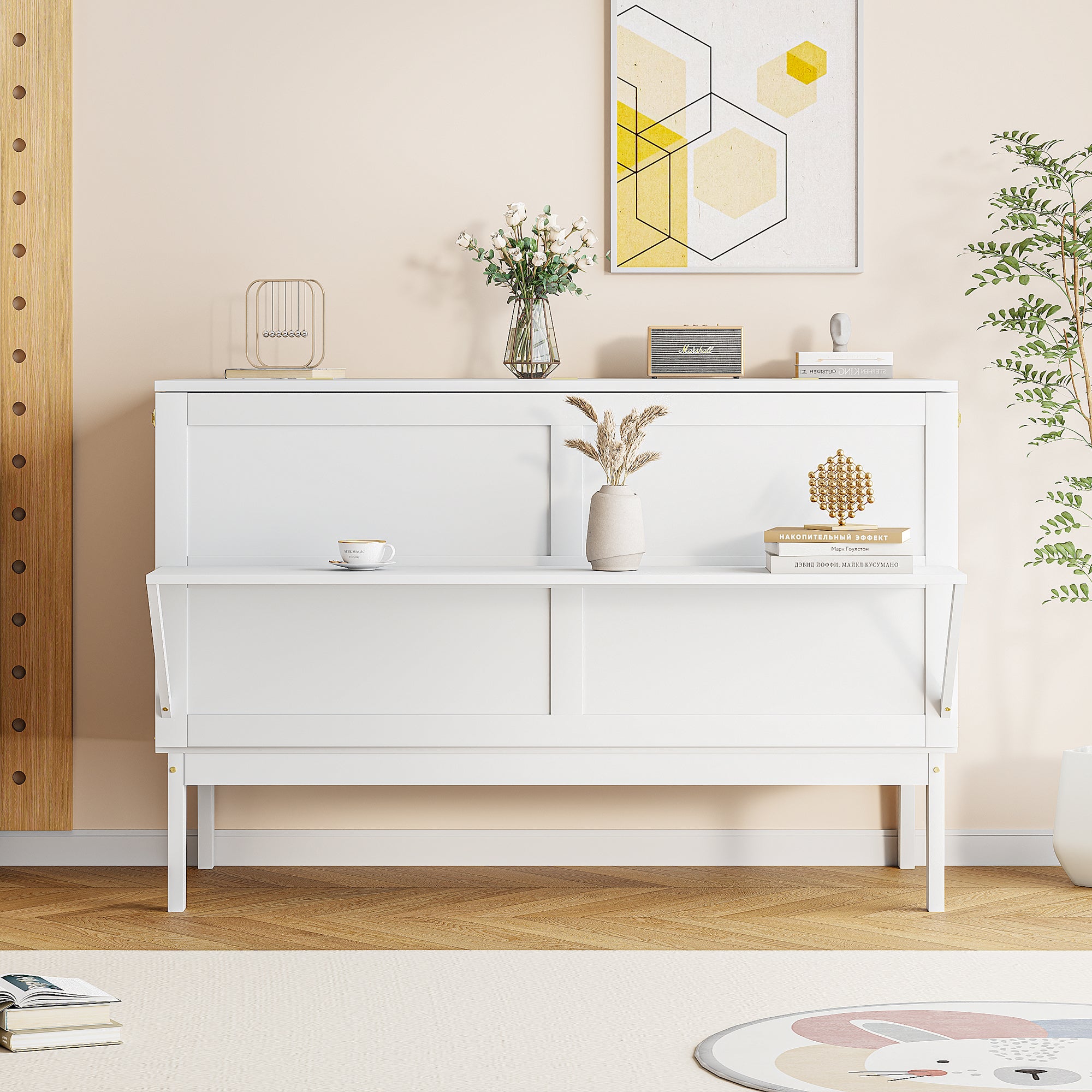 Letto a scomparsa verticale 140 x 200 cm - Legno MDF - Rete a doghe - Bianco - 4