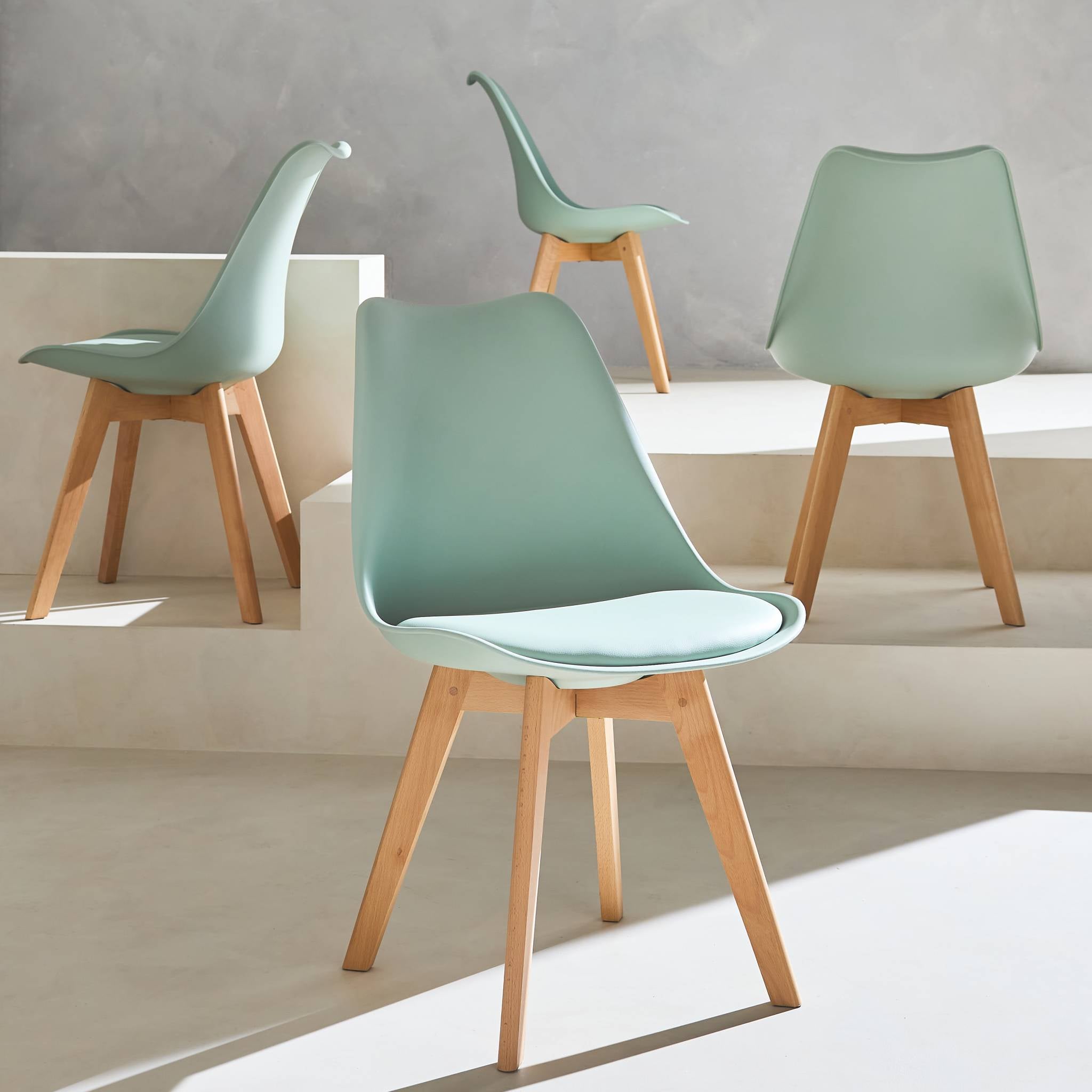 Lot de 4 chaises scandinaves. pieds bois de hêtre. chaises 1 place. vert céladon NILS - 3