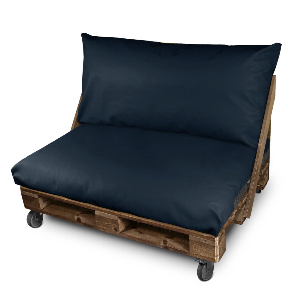Cojín para palets polipiel exterior azul oscuro funda respaldo esquina 65x45x25 sin relleno