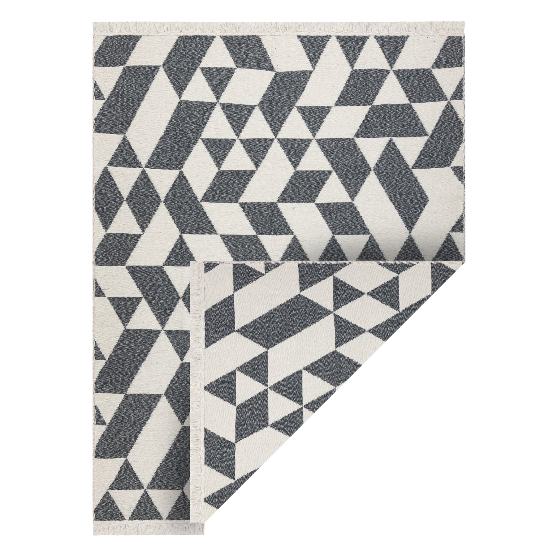 Dywan TWIN 22992 Geometryczny, bawełna, dwustronny Ekologiczny frędzle - antracyt / krem 100x200 cm