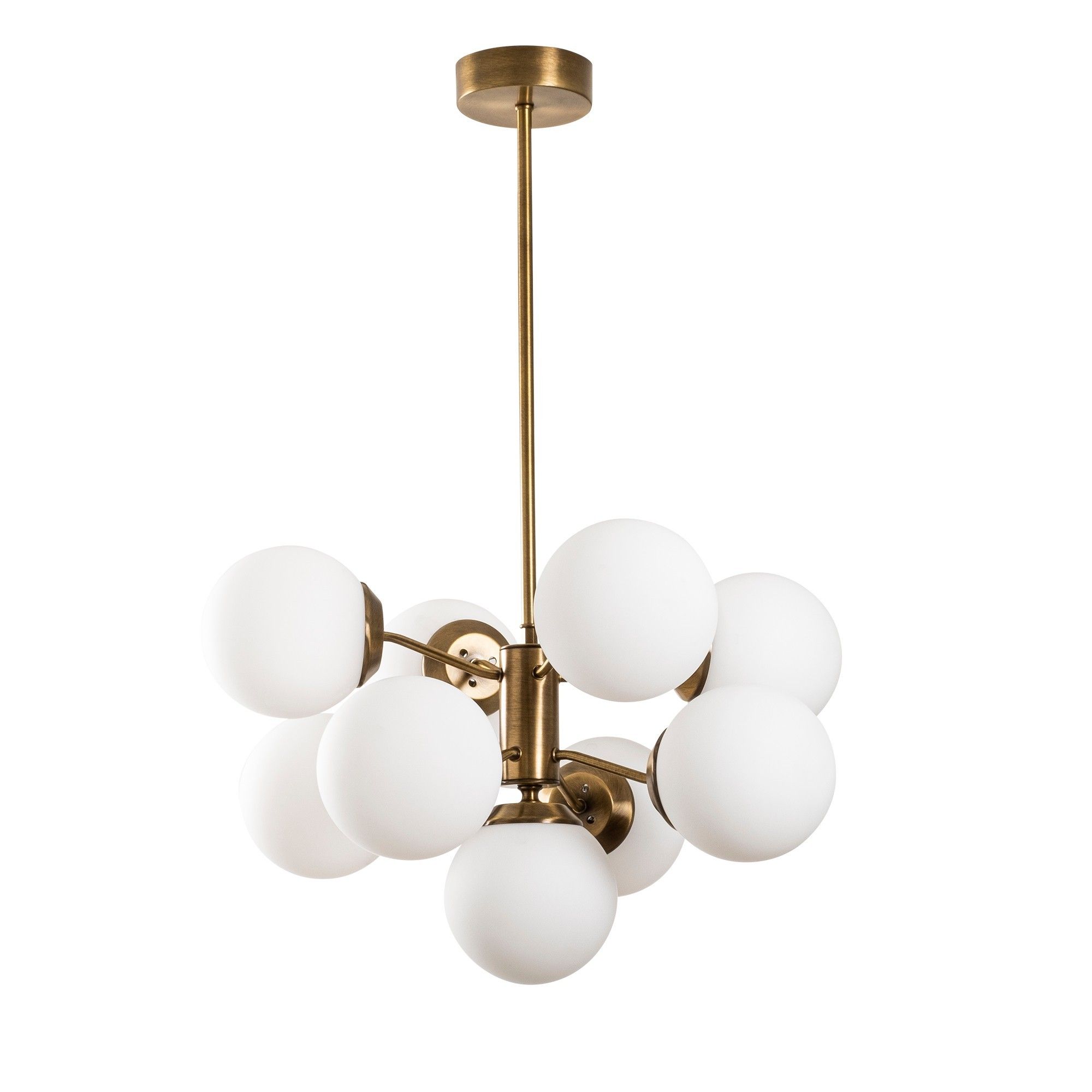 Lampa wisząca z metalu MUDONI – 9 okrągłych kloszy ze szkła – 9 × 80 (śr. × wys.) – kolor czarny i złoty