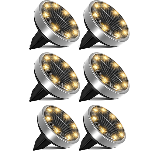 Lampa solarna, lampa gruntowa LED, oświetlenie ogrodowe, 8 diod LED, wodoodporna, [ciepłe białe światło], opakowanie 6 szt.