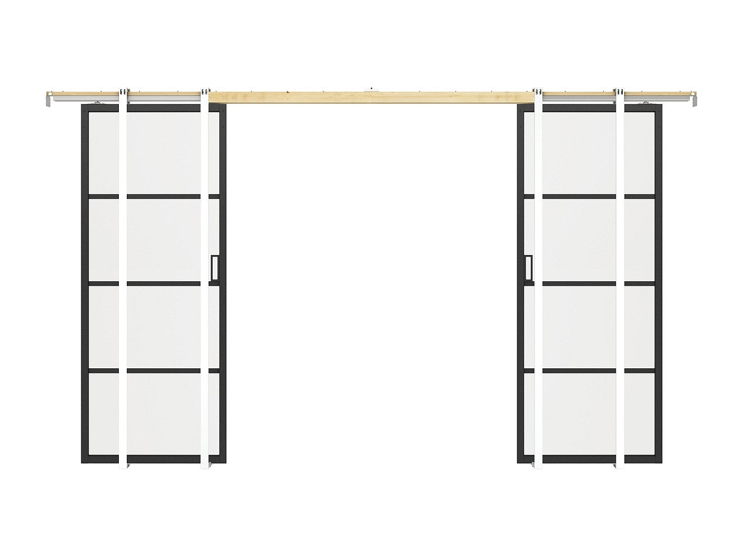 Porte coulissante double avec système à galandage - aluminium et verre trempé transparent - 2 x H205 x L73 cm - SINCA II - 3