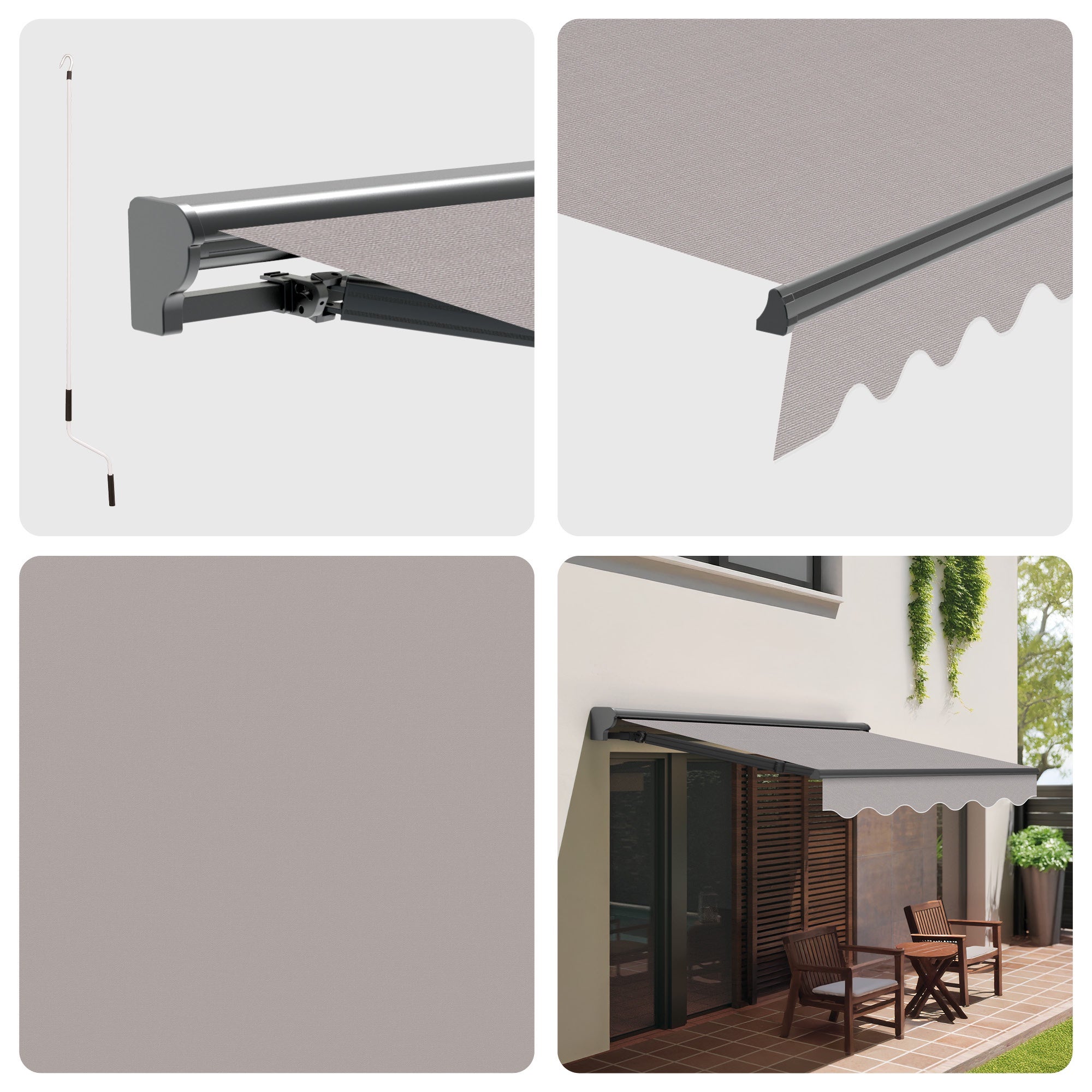 Store banne manuel 3x2,5m Gris Polyester – Structure Semi-Coffre Aluminium Anthracite Plus - Toile Protection Solaire - 4
