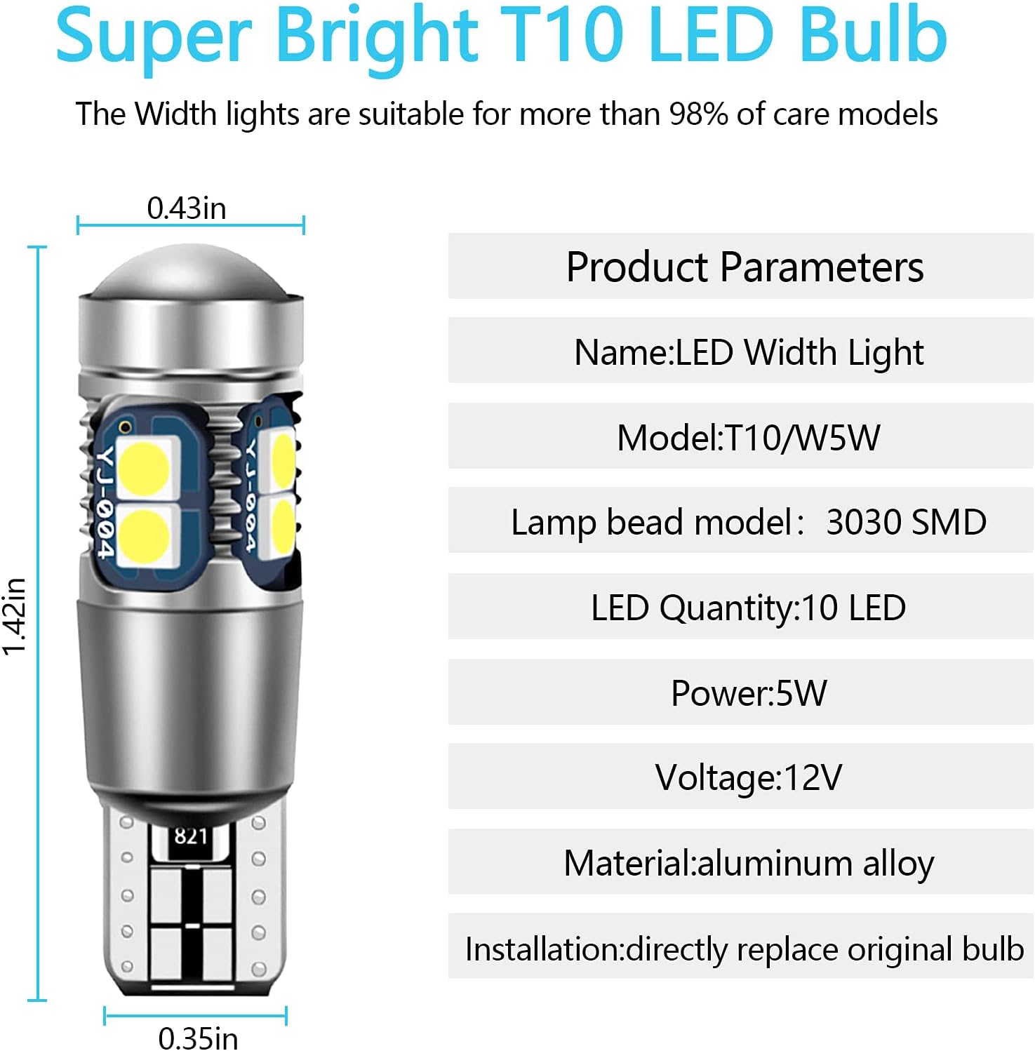 Ampoule T10 W5W Led Plafonnier Voiture Led Interieur Veilleuse Led Voiture Convient Pour Les Feux De Plaque Dimmatriculation Les Feux Lateraux Les Feux De Position Et Les Plafonniers 4 Pieces 90163562