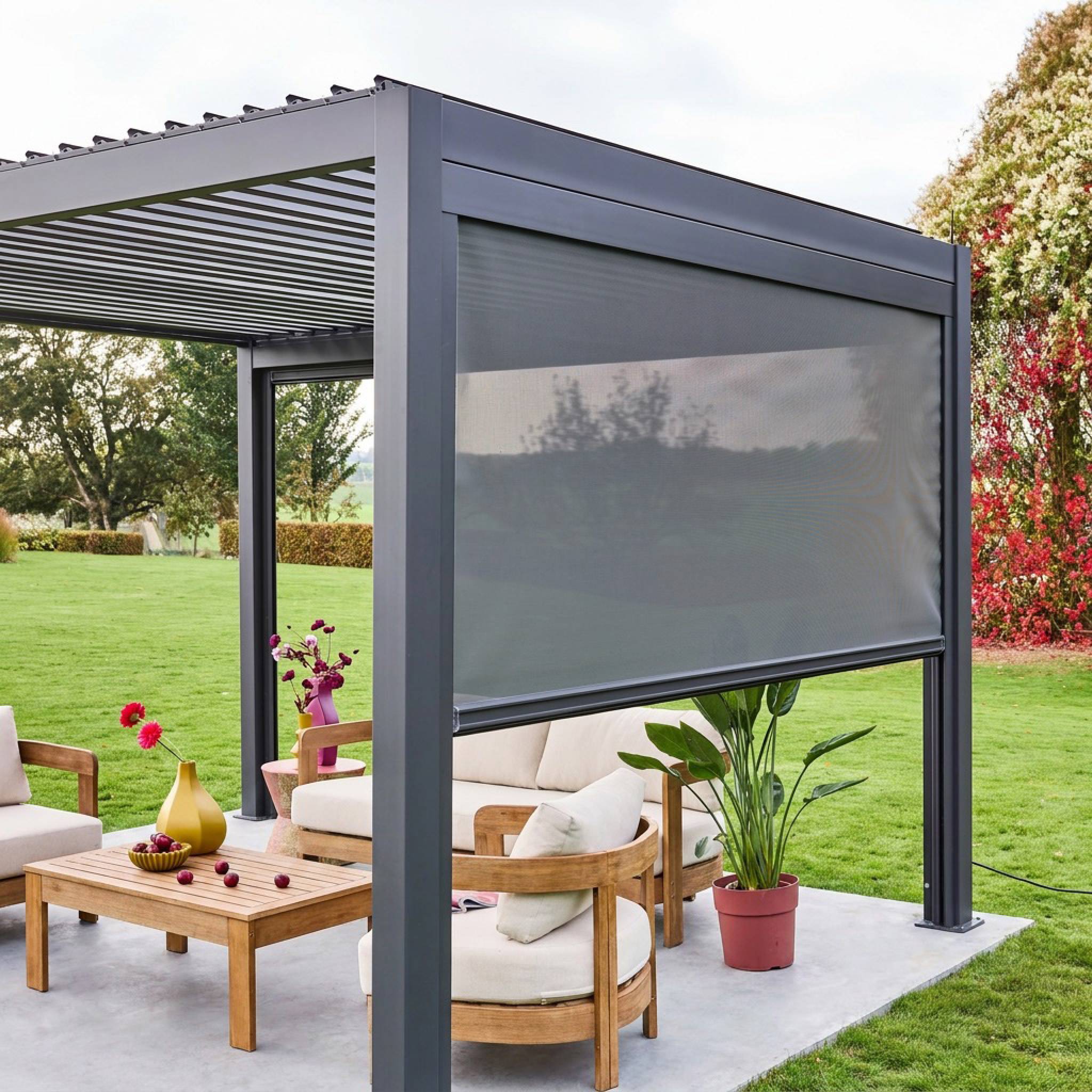 Store gris pour pergola bioclimatique – Triomphe – 3m. aluminium et textilène - 2