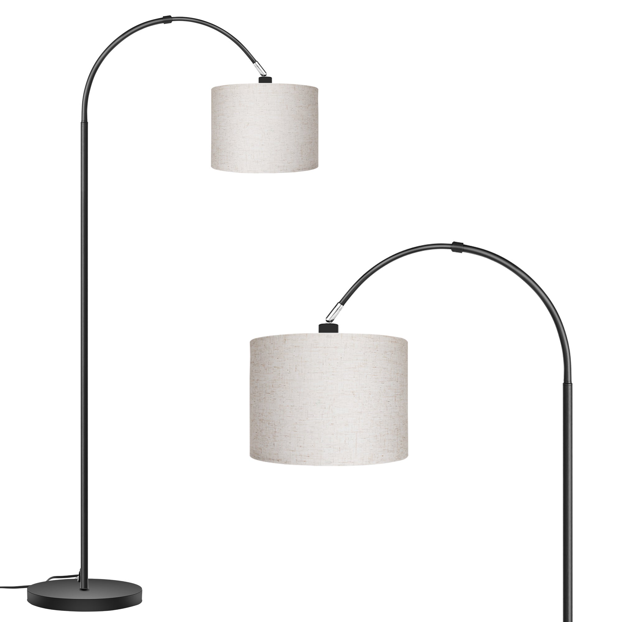 Lampadaire arc LED 170 cm noir lampe de lecture, 12W, 1400 lm, 3000K, design vintage, abat-jour tissu, métal, interrupteur au pied, E27, LOVHAUS - 2