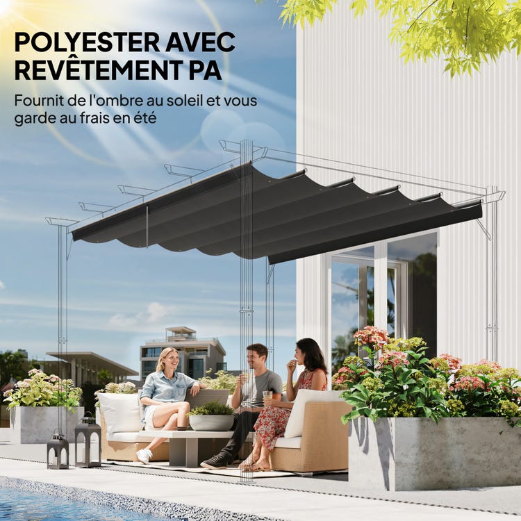 Toile de toit pour pergola tonnelle rétractable de 4 x 3 m - toile uniquement 350 x 260 cm gris foncé - 7