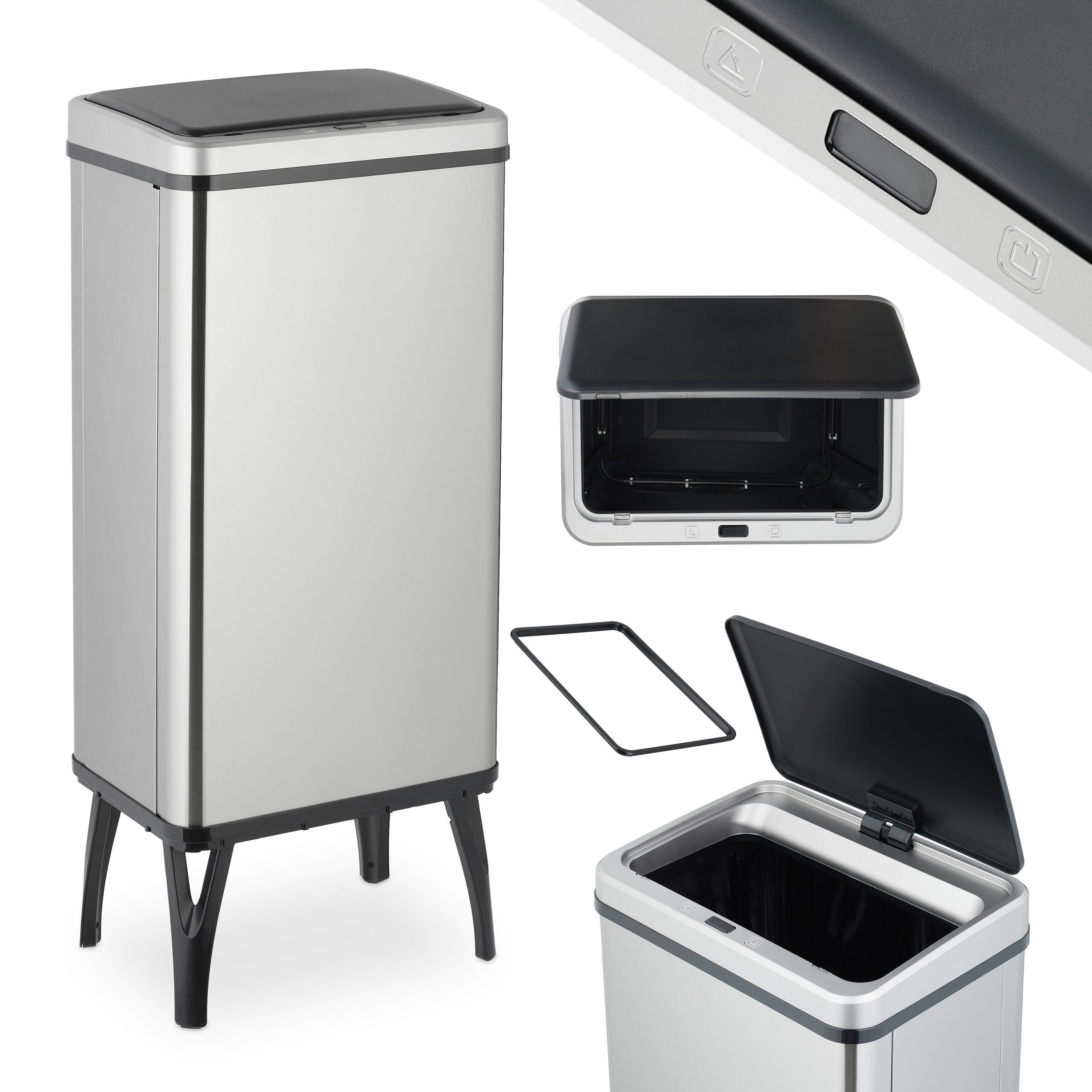 SUSTANIA Pattumiera con coperchio basculante, 50 l, in plastica, colore grigio, made in EU, per casa e ufficio SUSTANIA Pattumiera con coperchio basculante, 50 l, in plastica, colore grigio, made in EU, per casa e ufficio