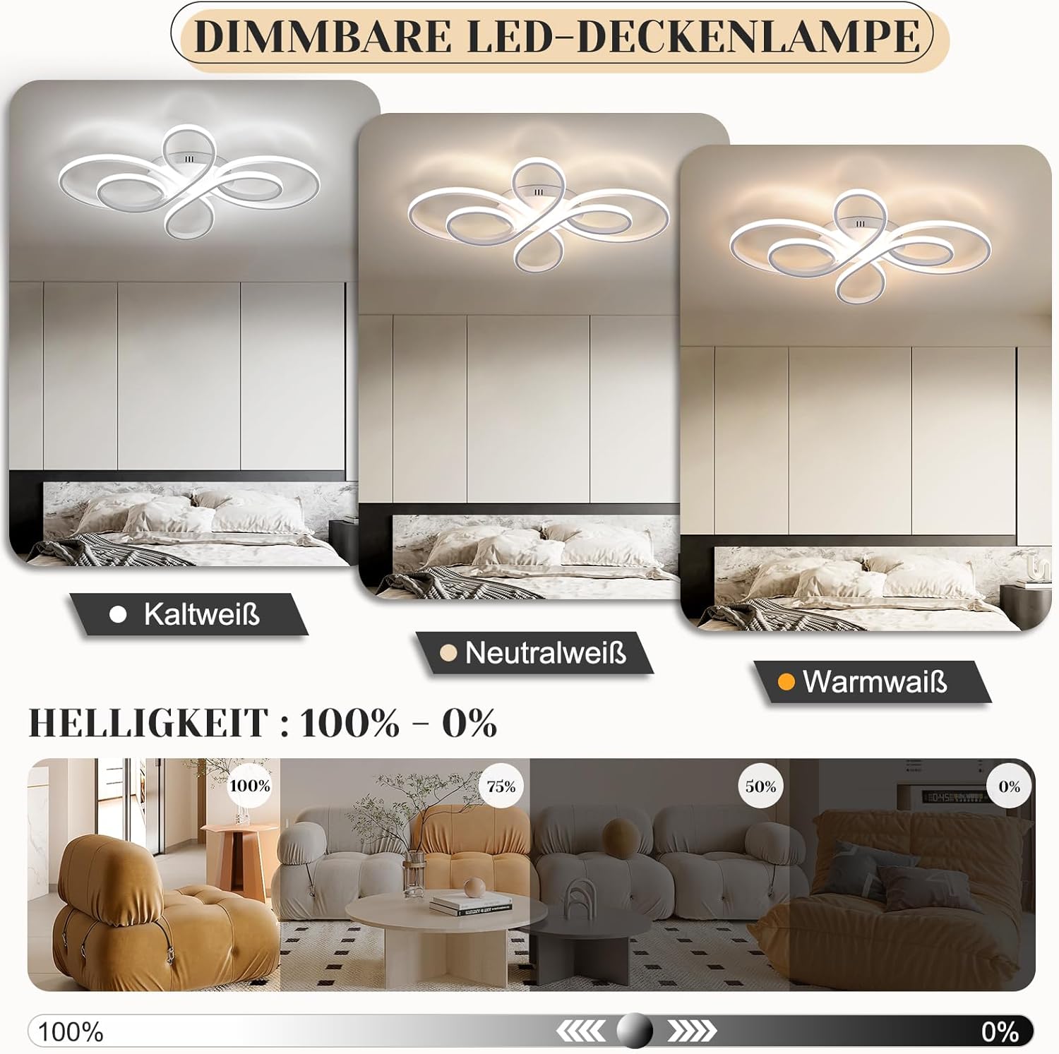 NETTLIFE Lampa sufitowa LED ściemnialna 80 cm biała 78 W Nowoczesny design Salon Sypialnia z pilotem Idealna do biura Kuchnia - 2