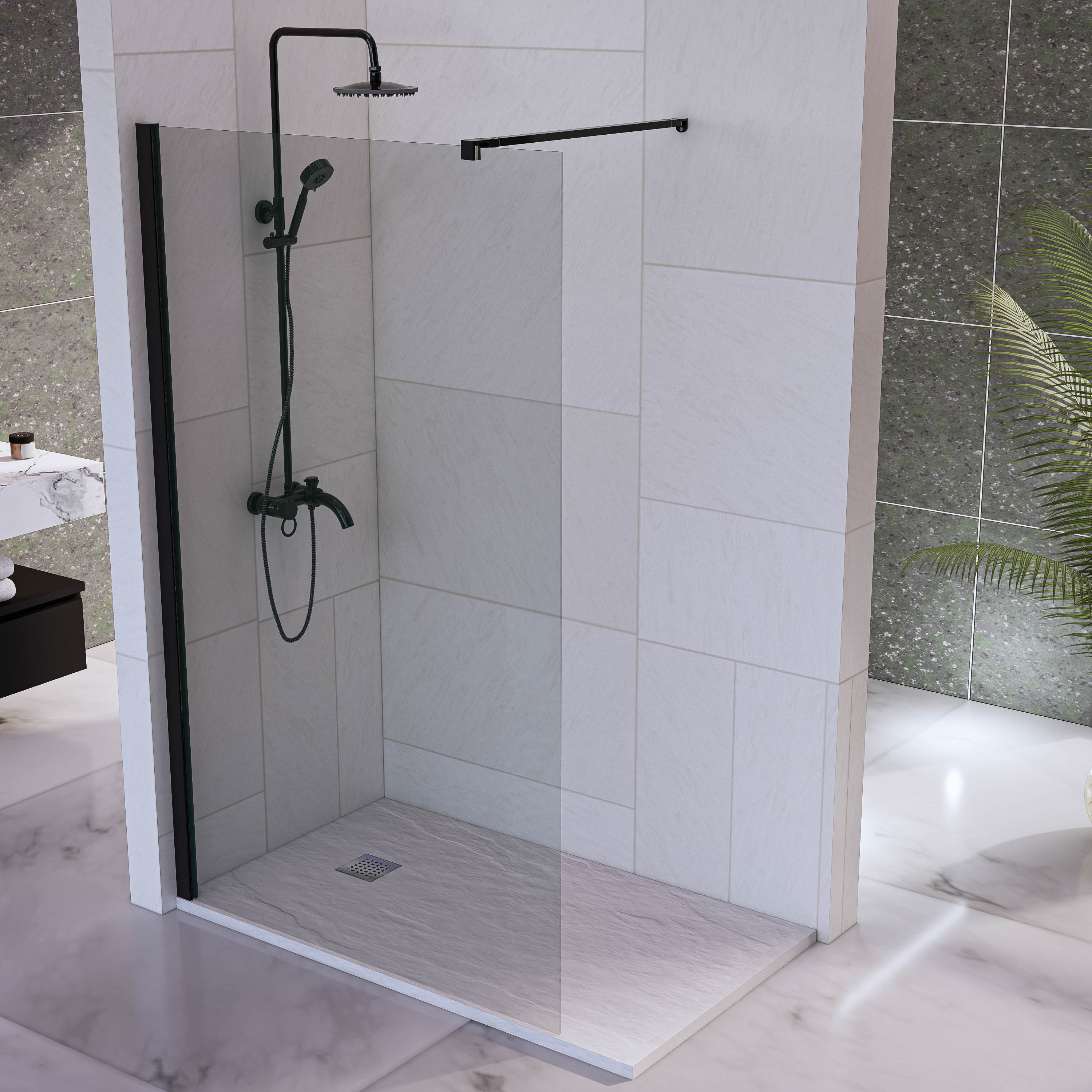 Mampara de Ducha Fija 110x200 cm Negro Mate con Cristal Templado 8 mm y Tratamiento Antical para Baños Modernos - 2