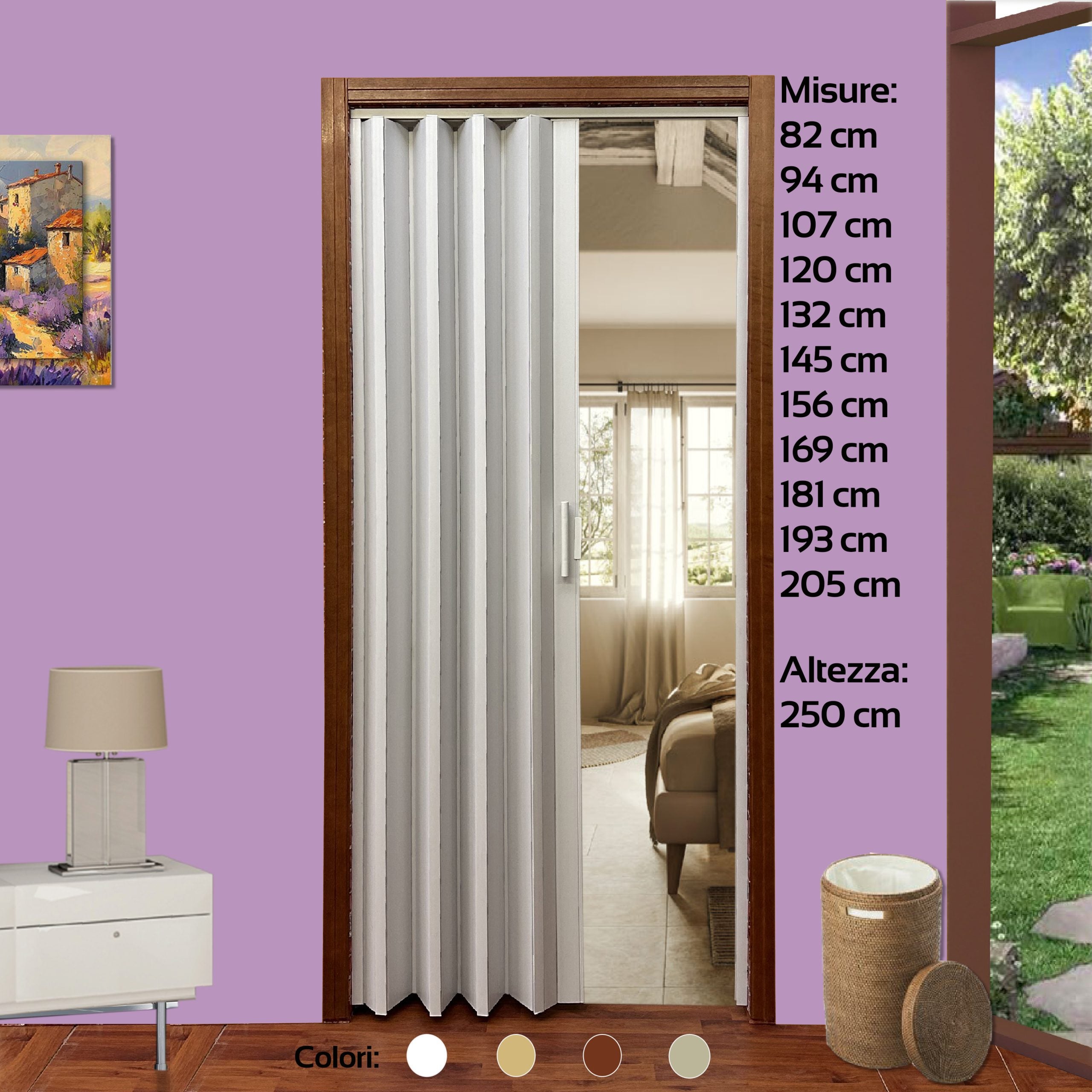KIT DE PORTE PLIANTE DIY mod. Lorella 181x250H cm à découper et à assembler sur mesure COULEUR BLANCHE complète avec instructions, vis et vidéo