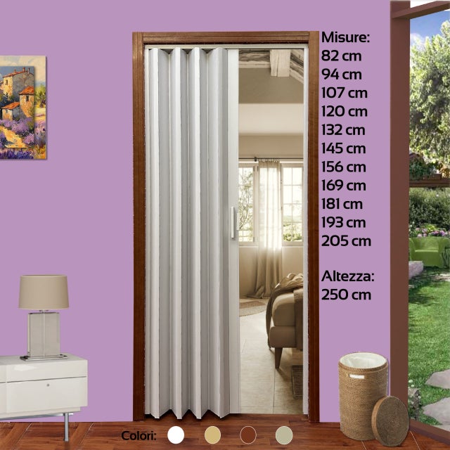 Porte pliante accordèon pvc blanc pastel bouton 83x214 reductible mod