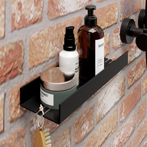 Schulte étagère murale de salle de bains autocollant, 28x9.5x3.5 cm, rangement de douche, étagère de douche sans percer, noir mat