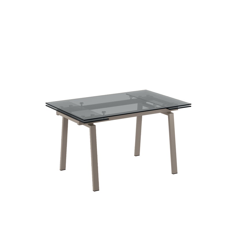 Tommy - Stół rozkładany (140/200 x 80 cm) ze szkła hartowanego w kolorze gołębiej szarości