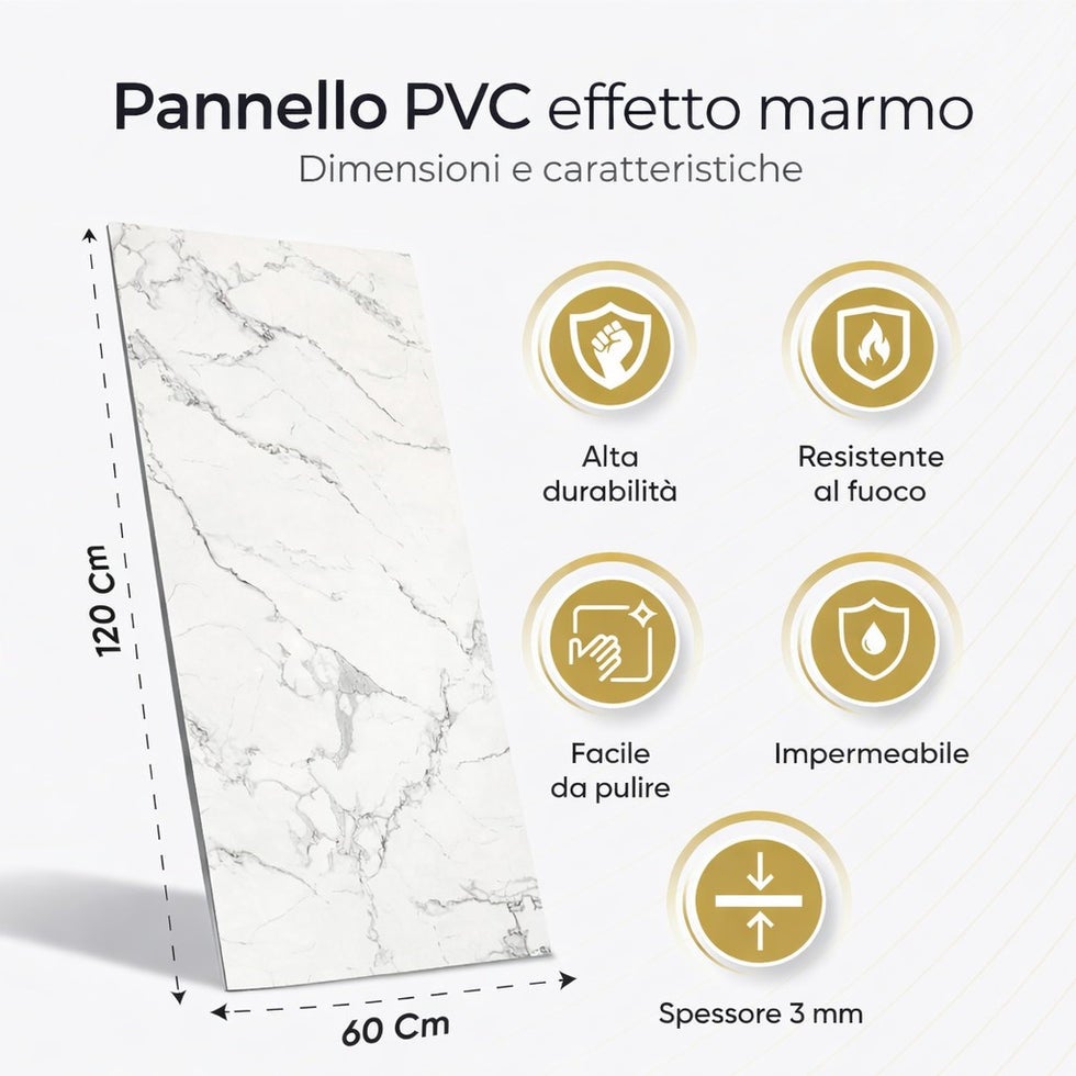 Kit 6 painéis decorativos em porcelanato efeito mármore bege, 4,3 m², revestimento de parede em PVC com proteção UV, formato 120x60 cm - 5