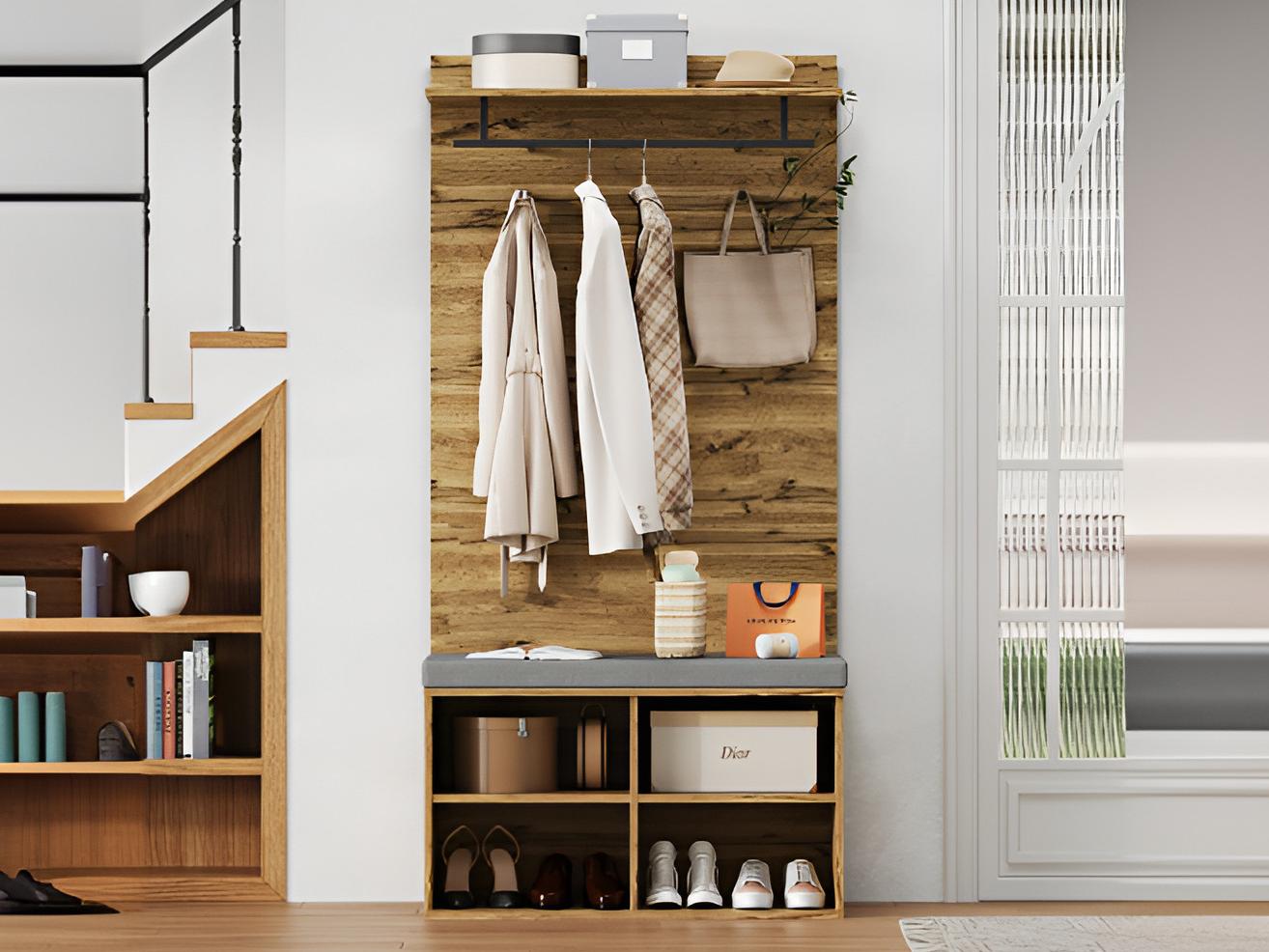 Appendiabiti Con Panca Litake 4 In 1 - 3 Ripiani, 10 Ganci E Scarpiera Per Ingresso
