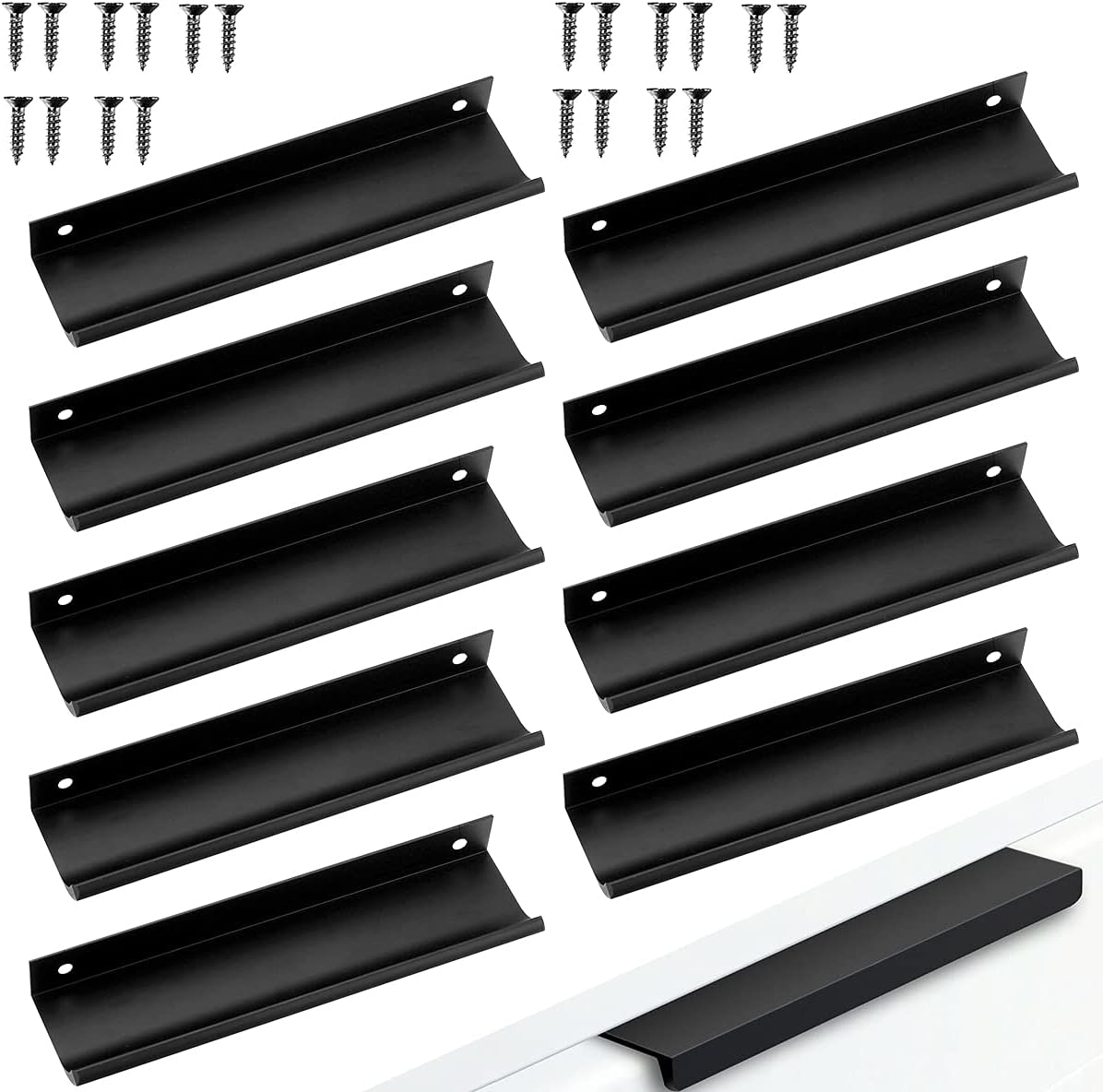 Ukryty uchwyt meblowy z aluminium, ukryta instalacja, uchwyt do szuflady, uchwyty profilowe do szuflad, bezpieczny i trwały (10, 64mm)