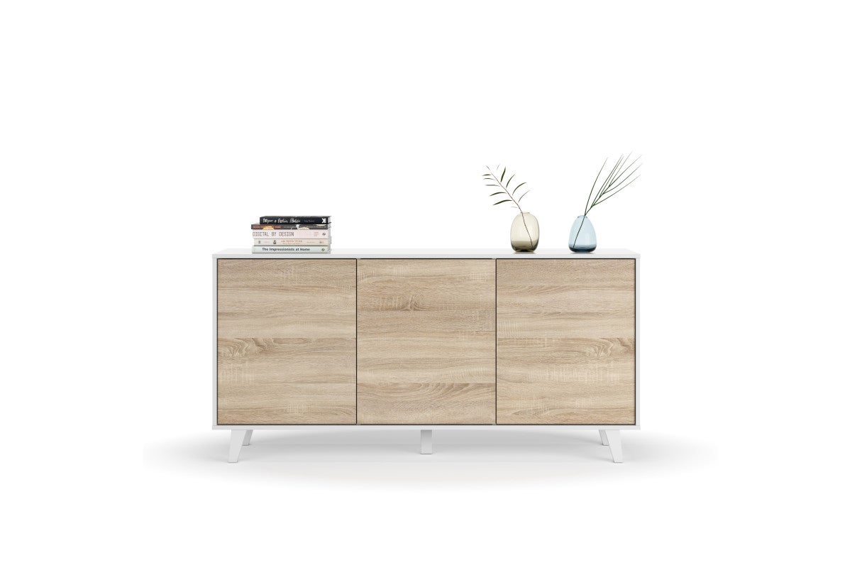 Buffet scandinave ABBY 3 portes L154cm - Blanc / Bois - 7