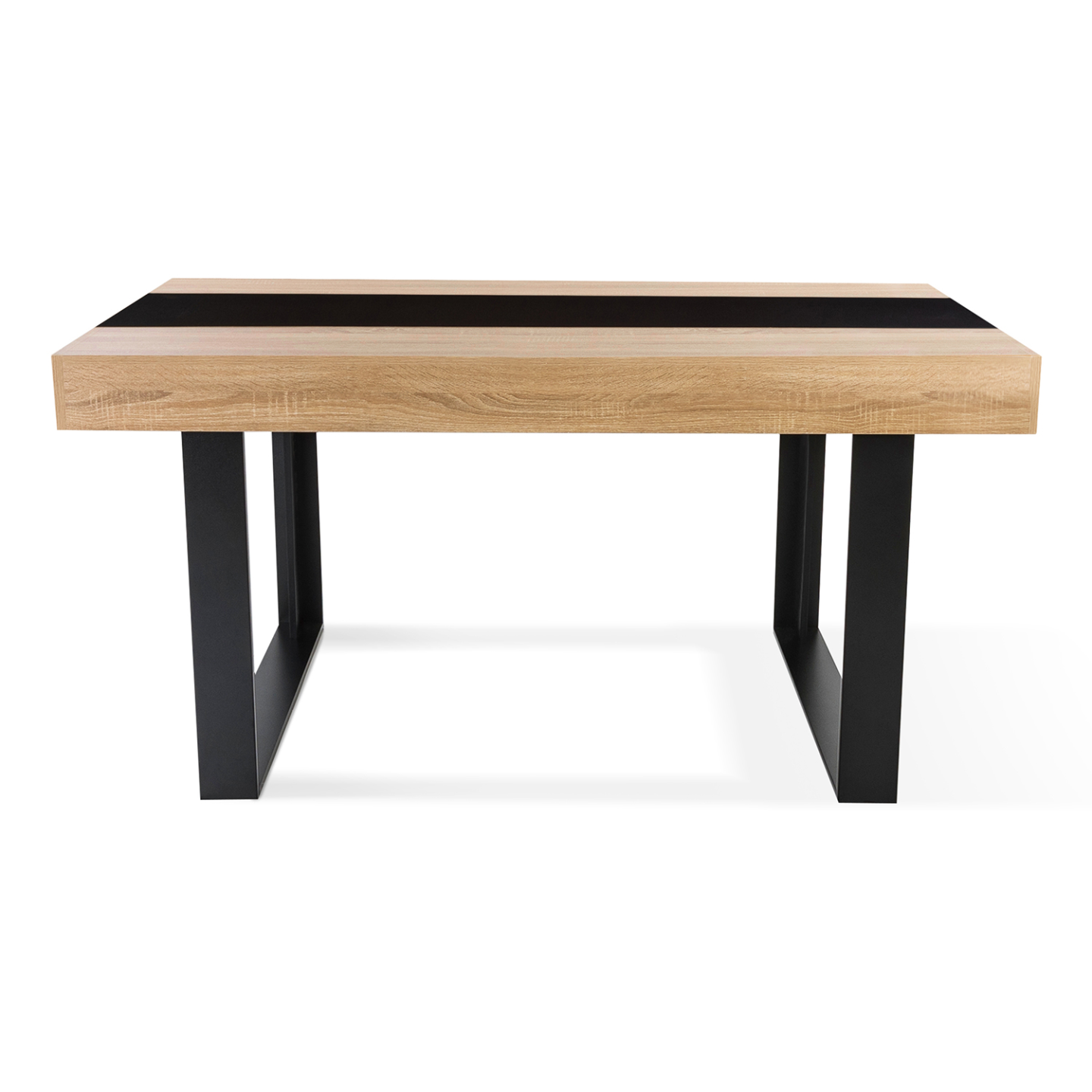 Table à manger rectangle PHOENIX 6 personnes bois et noir bande centrale noire 160 cm - 3