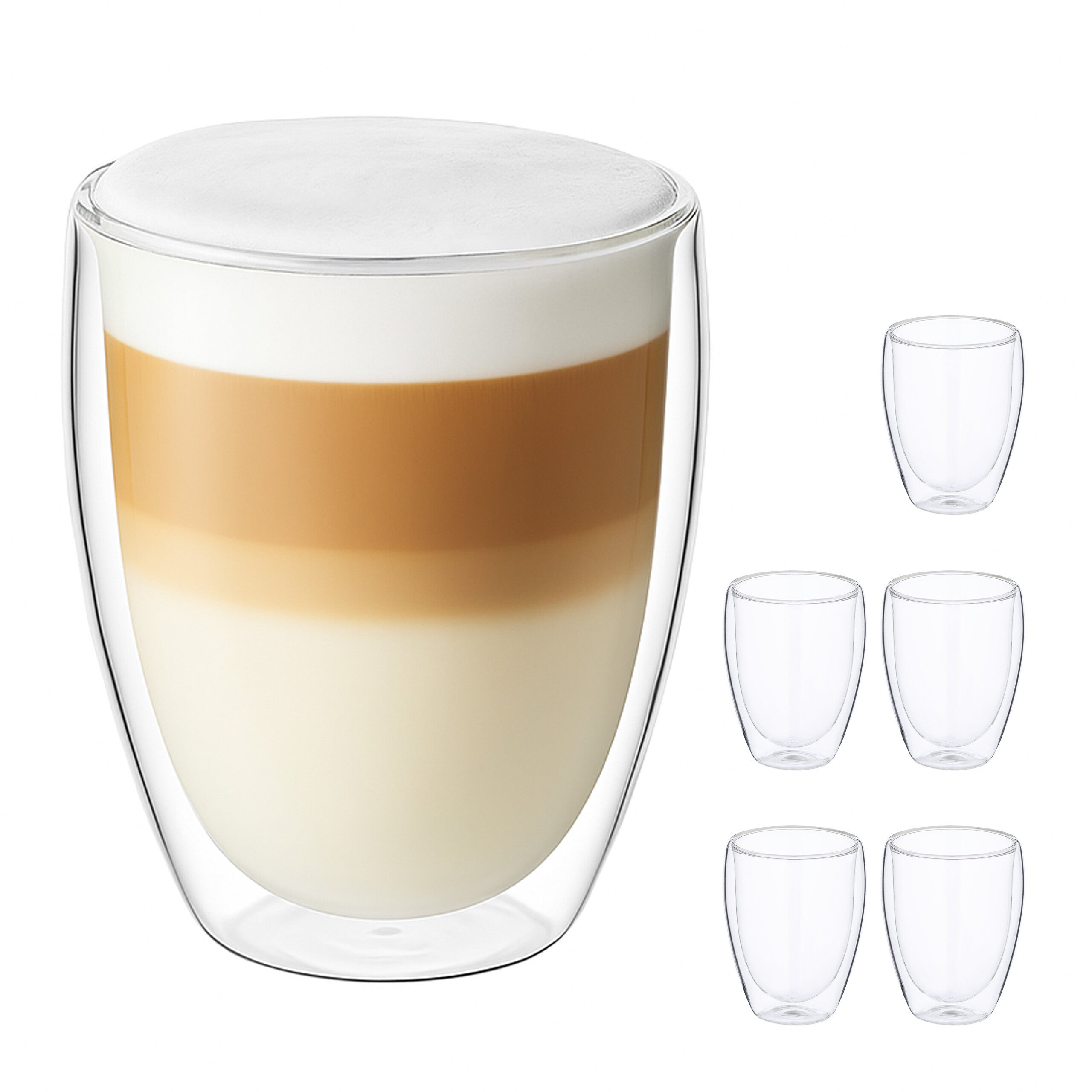 Kadum Set 6 Bicchieri Da Caffè A Doppia Parete 300 Ml | Bicchieri Termici In Vetro Borosilicato Soffiato A Mano, Con Piattini, Confezione Regalo