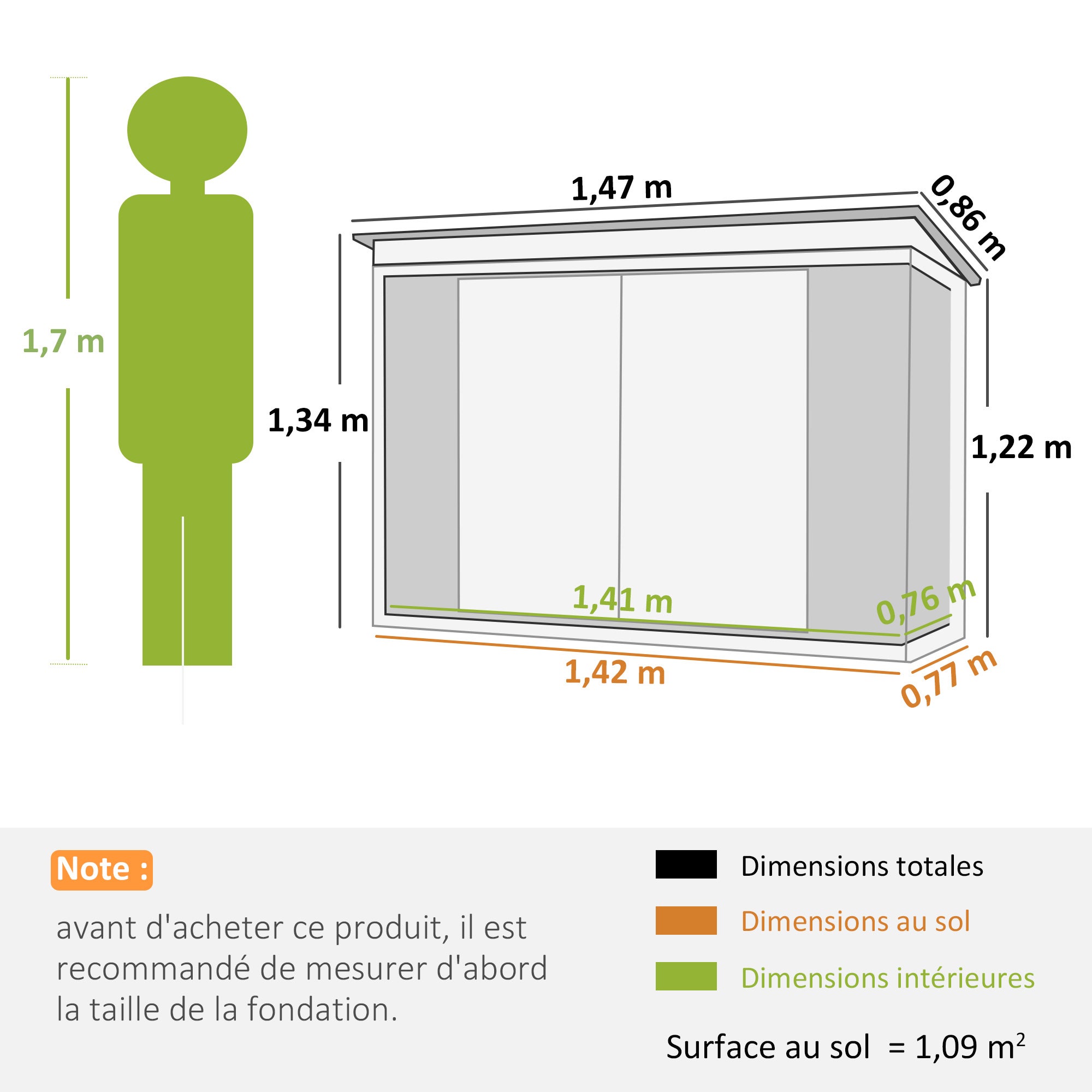 Armoire de jardin acier Outsunny 1,09 m² noir blanc - 3