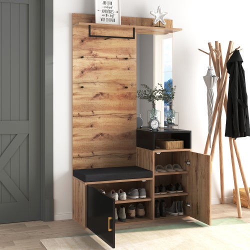 Ensemble armoire comprenant 4 patères, un porte-manteau mural, un compartiment de rangement supérieur - 3