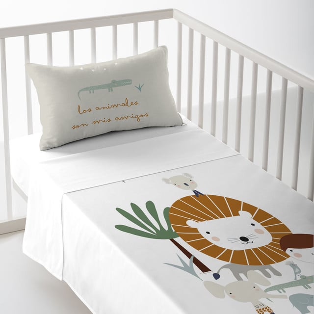 Haciendo el Indio - Parure de Draps Imprimés - Enfant - 100% Coton - Drap Plat + 1 Taie d’Oreiller - Berceau 80 - JUNGLA NIÑO