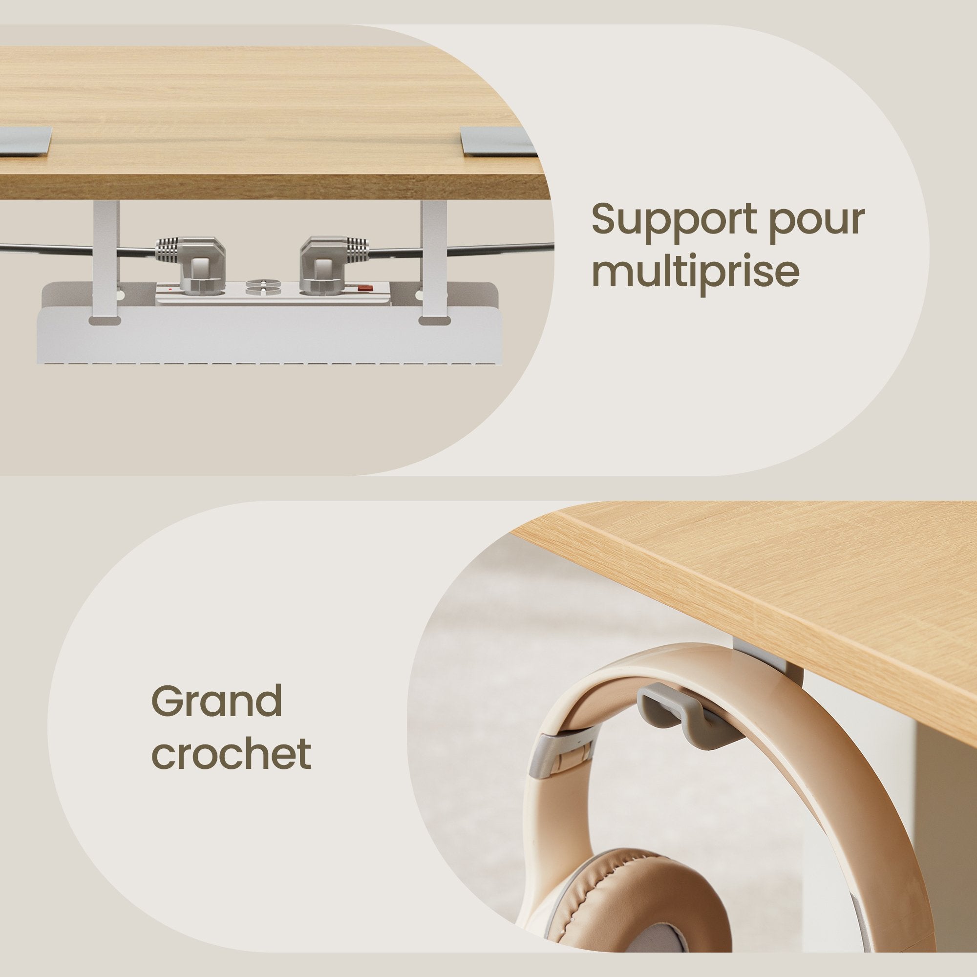Bureau Assis-debout, Réglable en hauteur, 160 x 80 cm, avec Port USB-C, Fonction Mémoire 3 Hauteurs, Couelur Chêne - 7