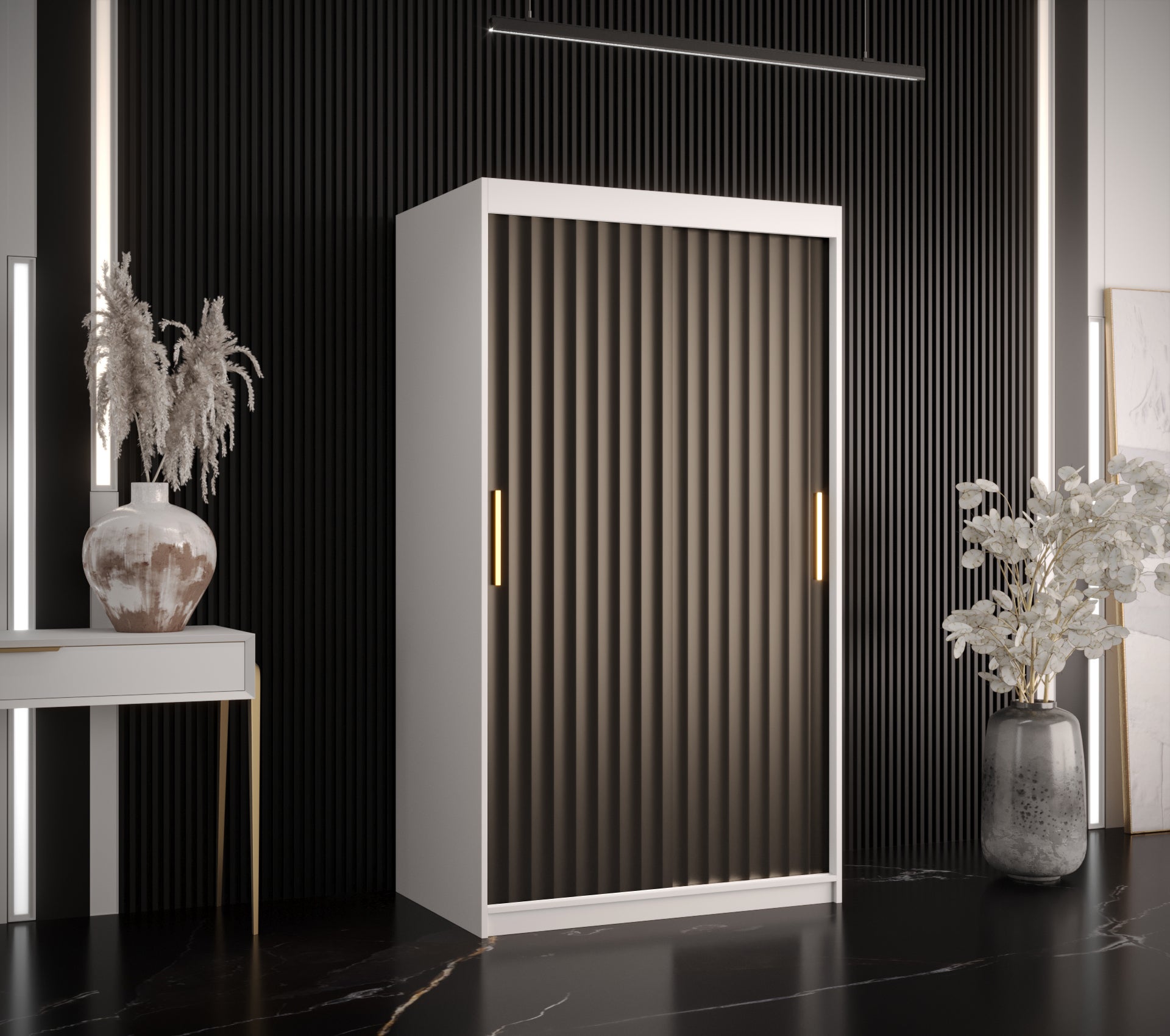 Szafa przesuwna garderoba RIFLO WAVE 1 100 x 62 x 200 cm Biały + Czarny - Abiks Meble - 2