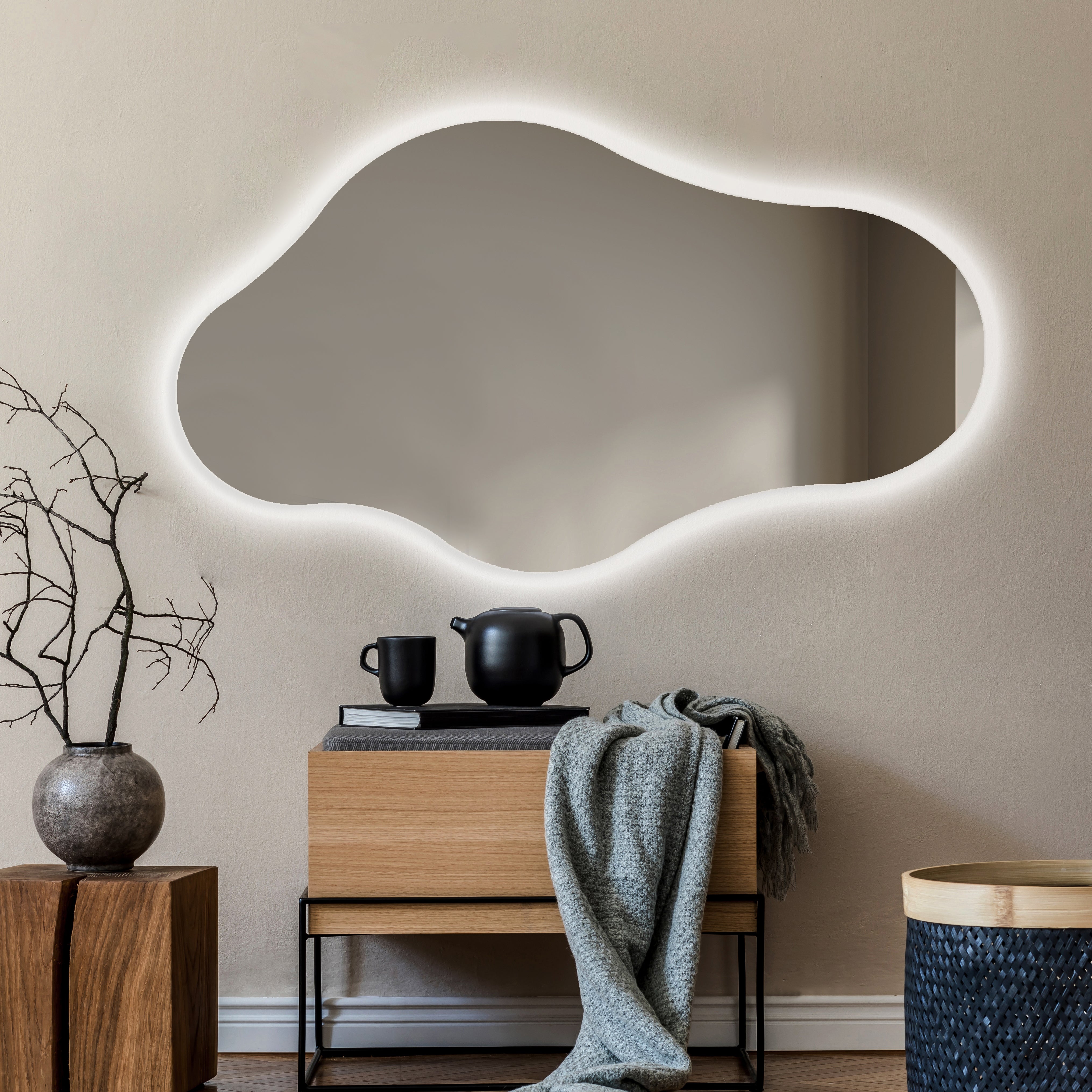 Podświetlane lustro łazienkowe - Asymetryczne lustro 94x54cm - Lustro łazienkowe LED z oświetleniem - Chłodna biel 7000K (CHM221)