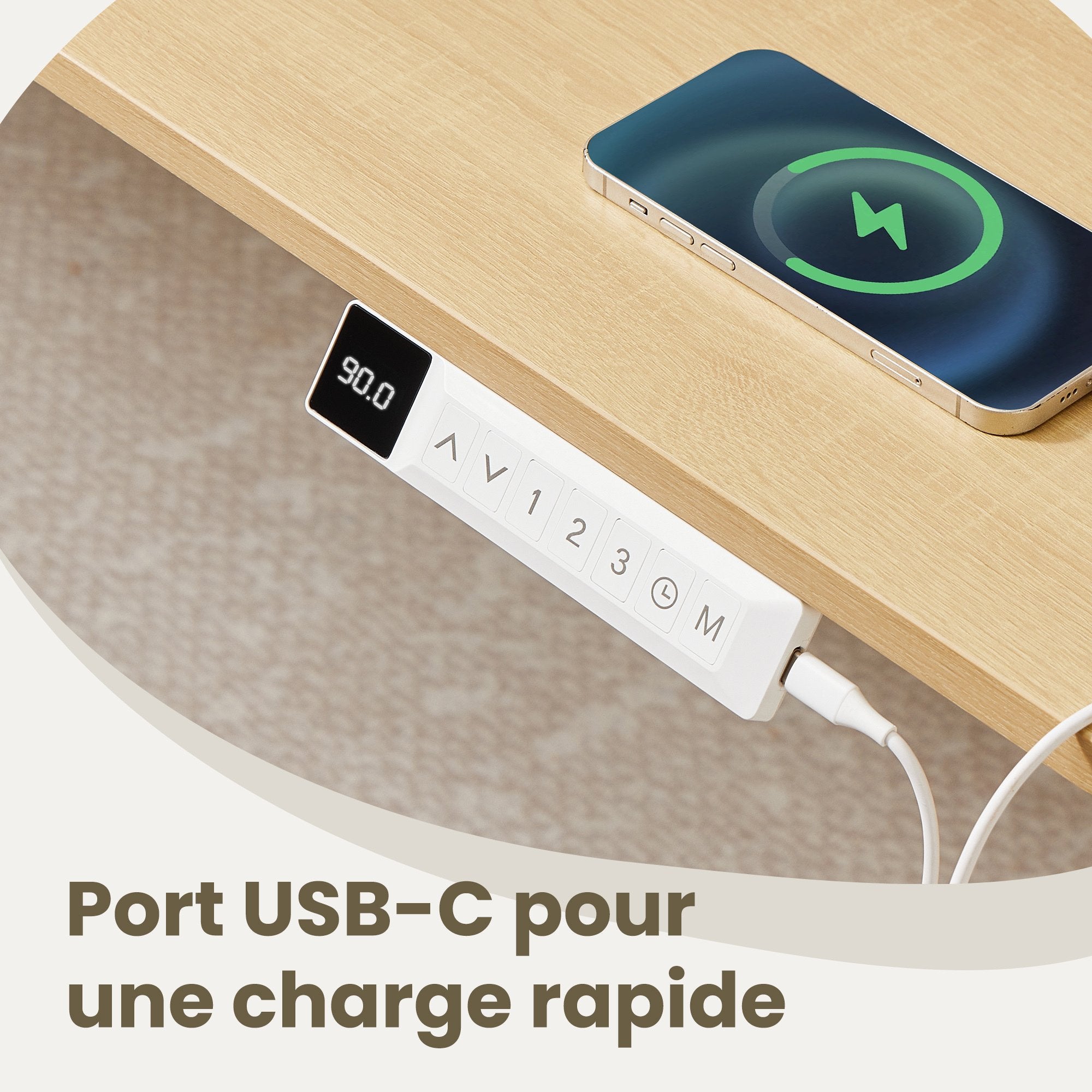 Bureau Assis-debout, Réglable en hauteur, 160 x 80 cm, avec Port USB-C, Fonction Mémoire 3 Hauteurs, Couelur Chêne - 6